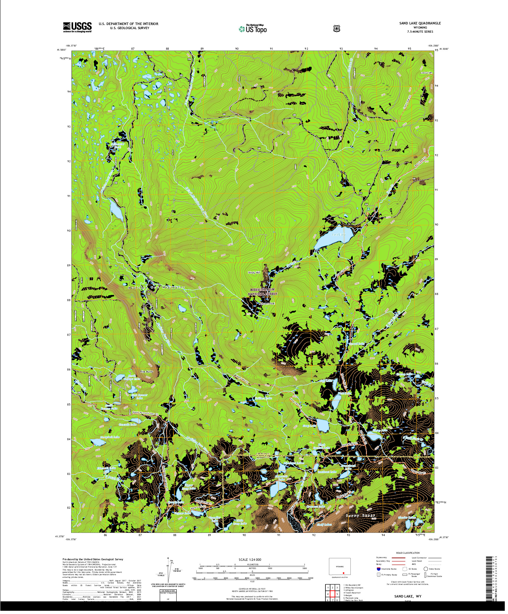 USGS US TOPO 7.5-MINUTE MAP FOR SAND LAKE, WY 2021