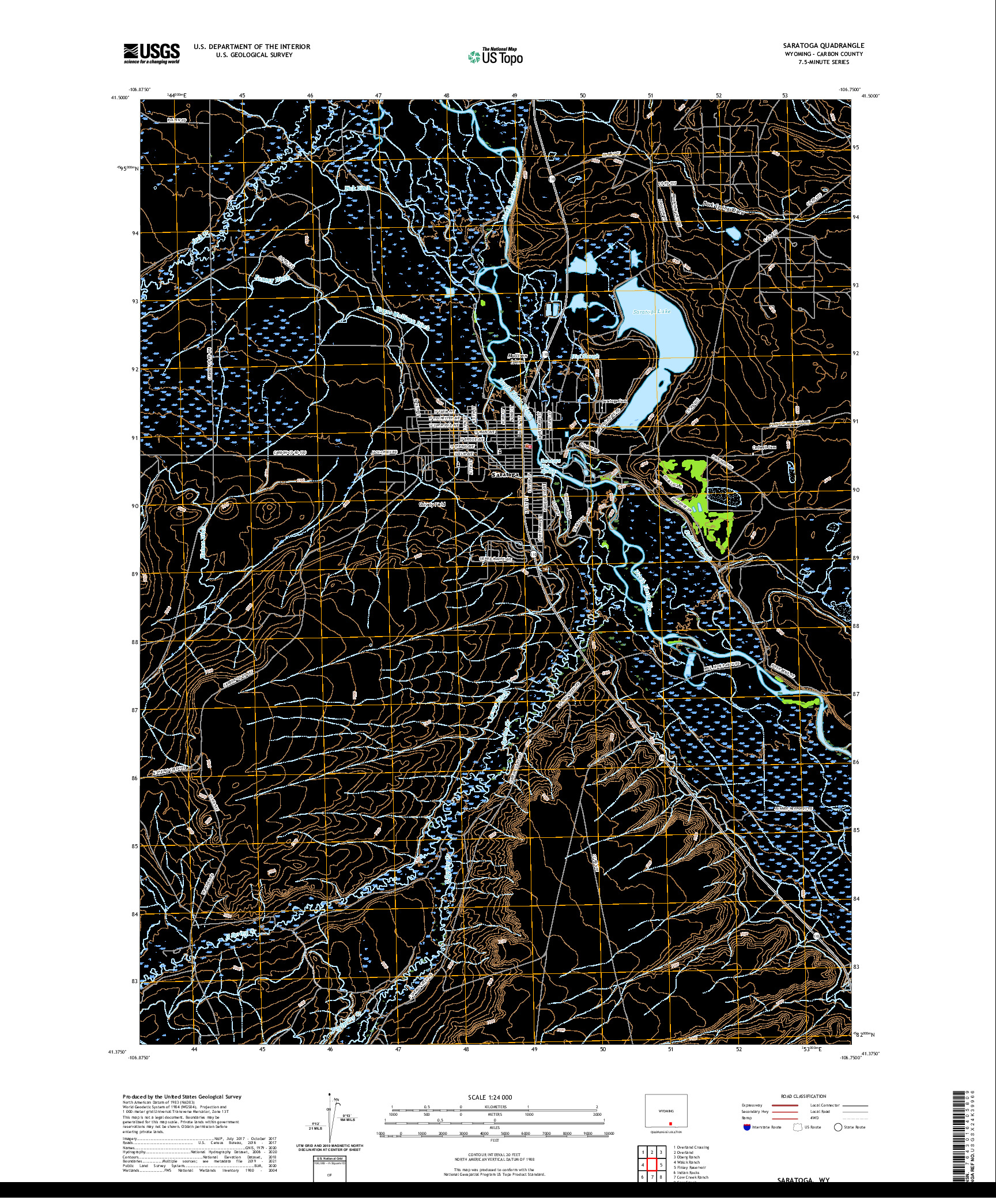 USGS US TOPO 7.5-MINUTE MAP FOR SARATOGA, WY 2021