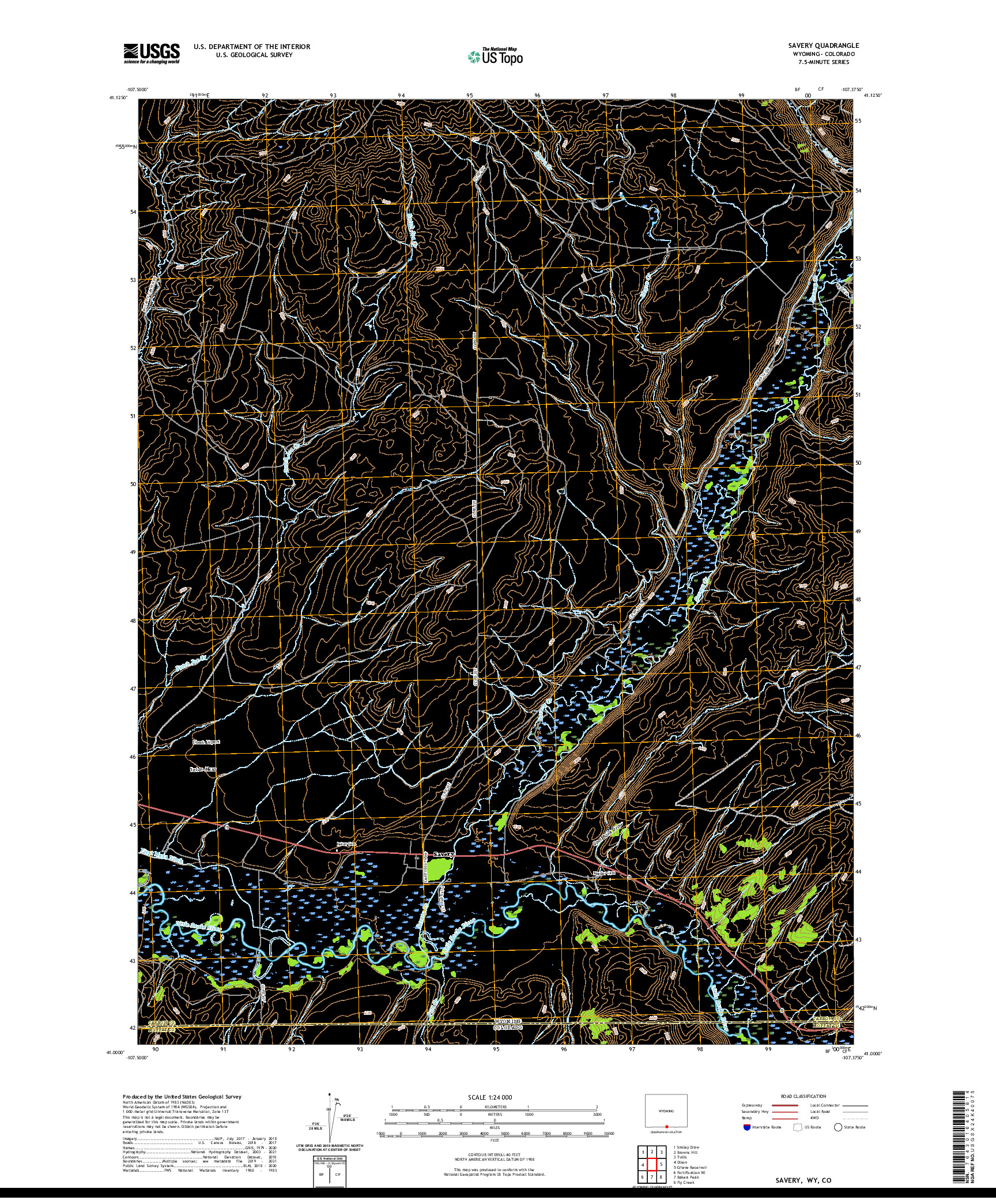USGS US TOPO 7.5-MINUTE MAP FOR SAVERY, WY,CO 2021