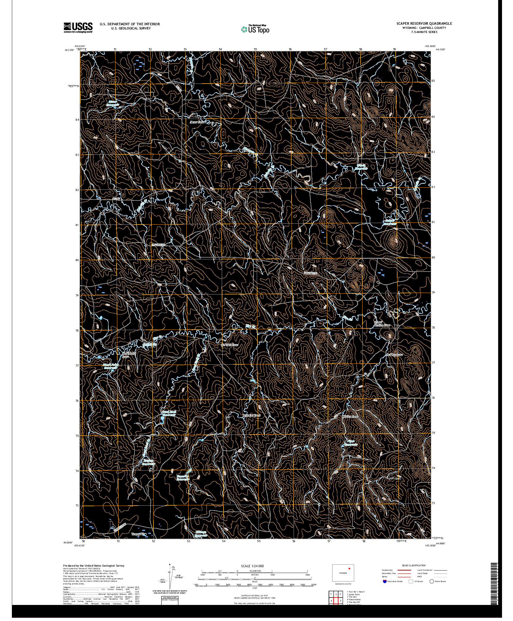 USGS US TOPO 7.5-MINUTE MAP FOR SCAPER RESERVOIR, WY 2021