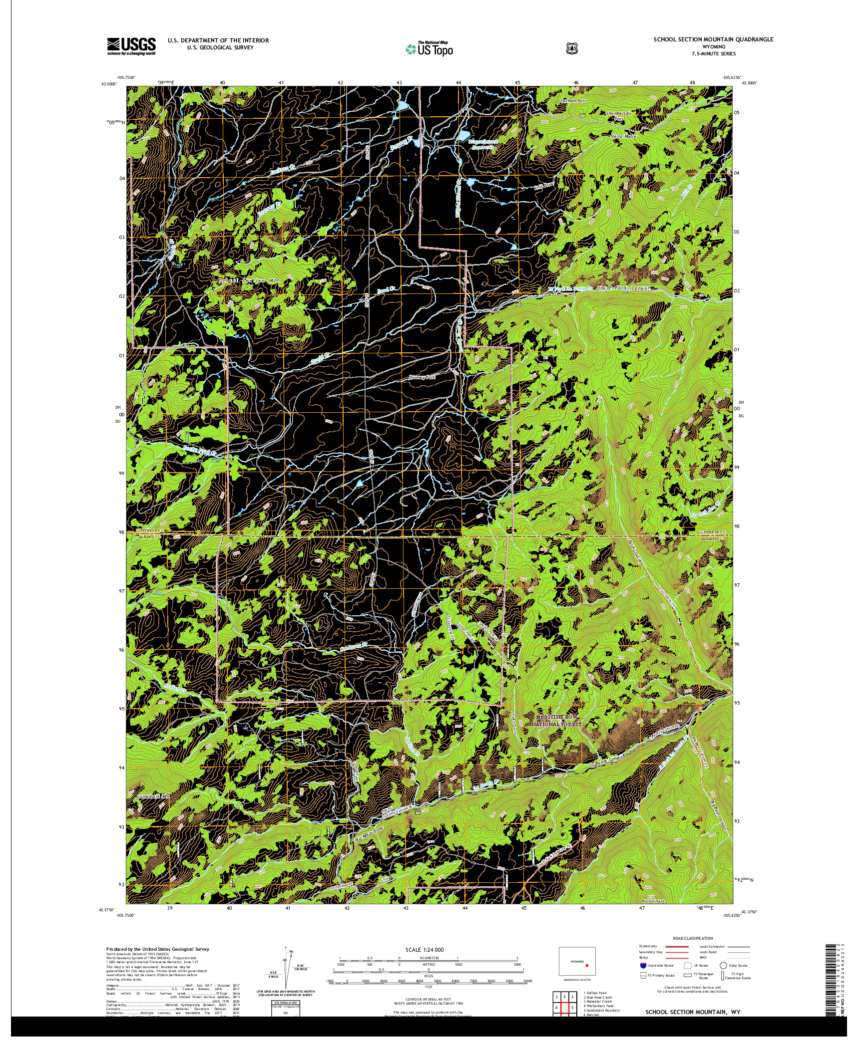 USGS US TOPO 7.5-MINUTE MAP FOR SCHOOL SECTION MOUNTAIN, WY 2021