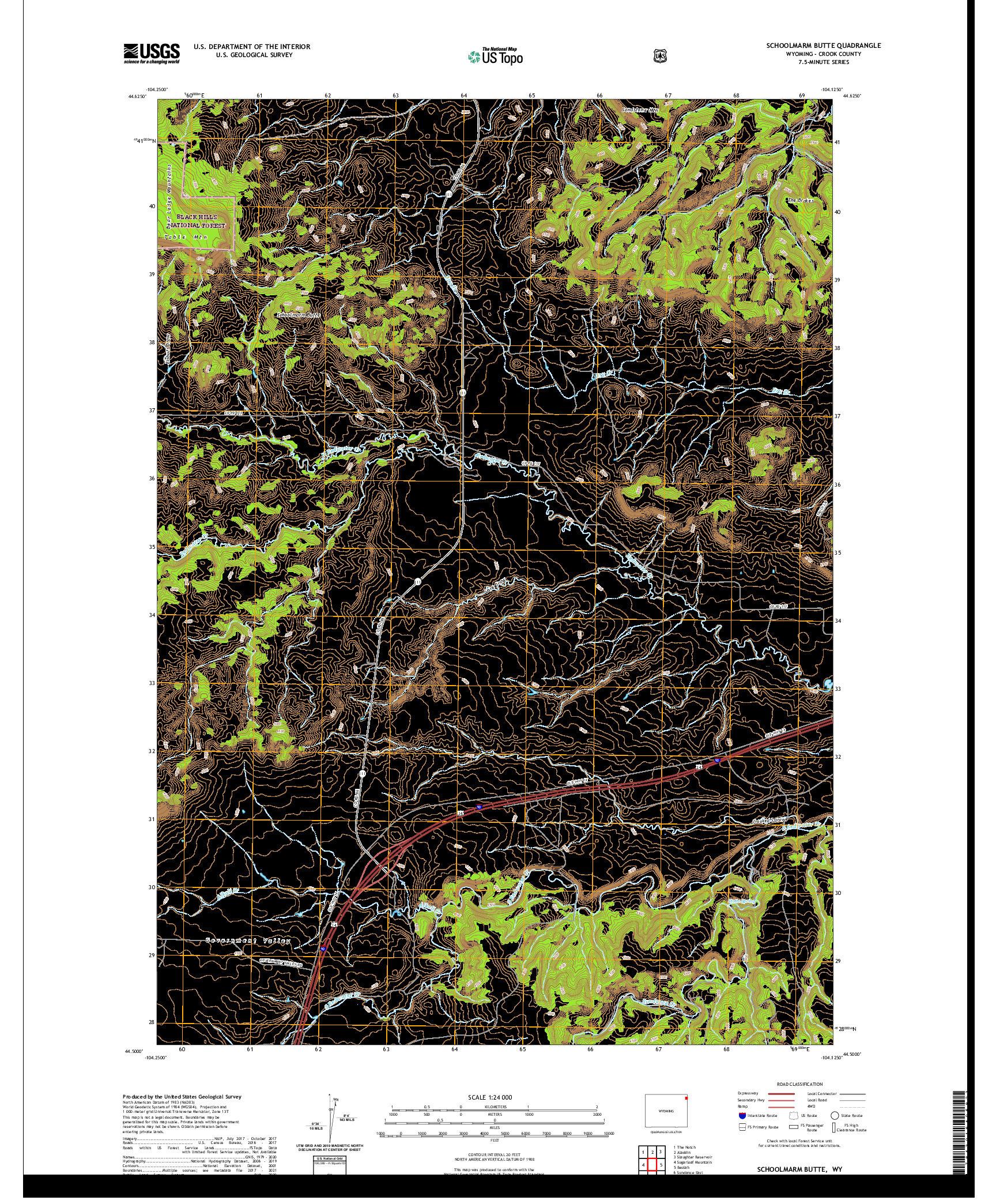 USGS US TOPO 7.5-MINUTE MAP FOR SCHOOLMARM BUTTE, WY 2021