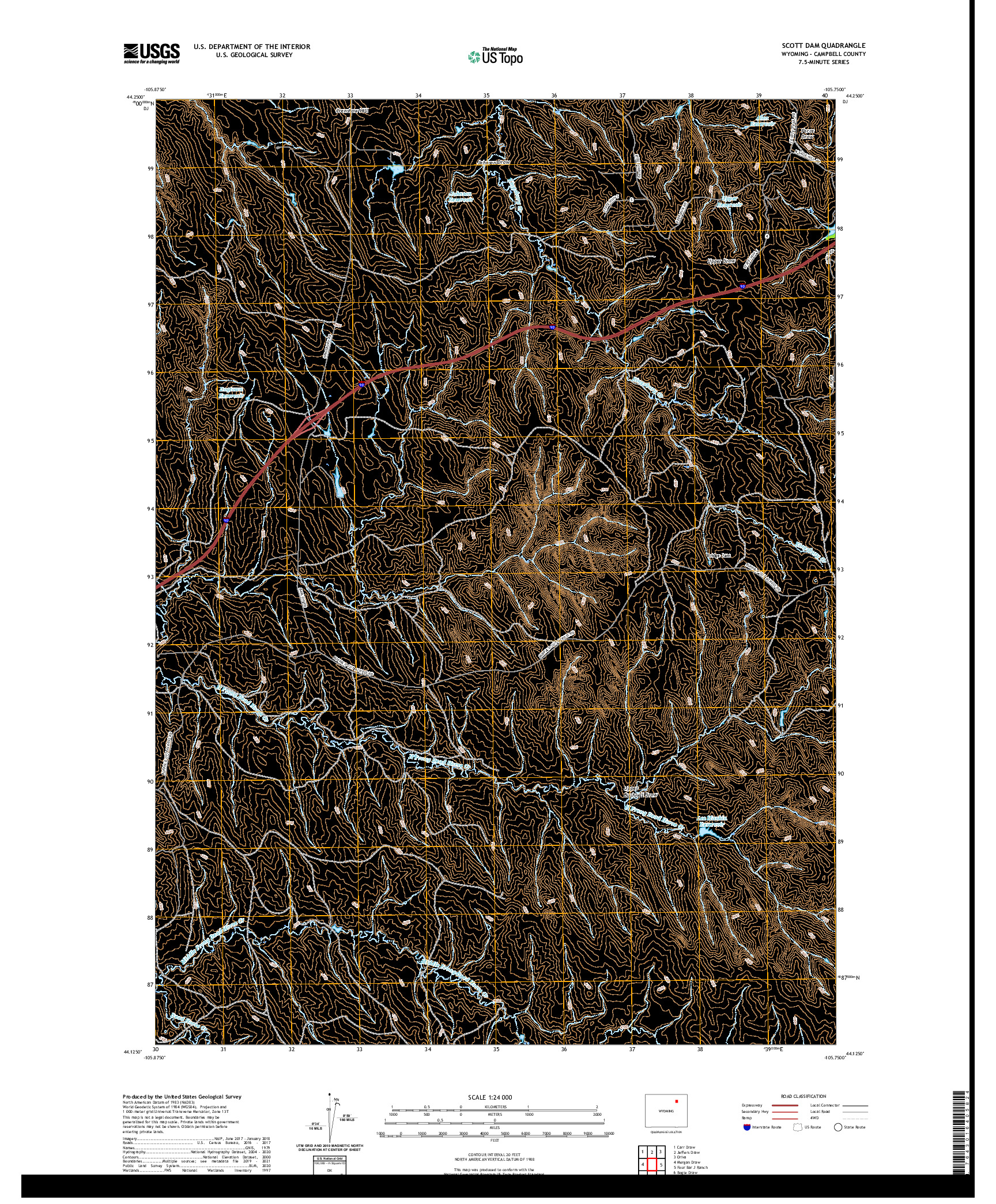 USGS US TOPO 7.5-MINUTE MAP FOR SCOTT DAM, WY 2021