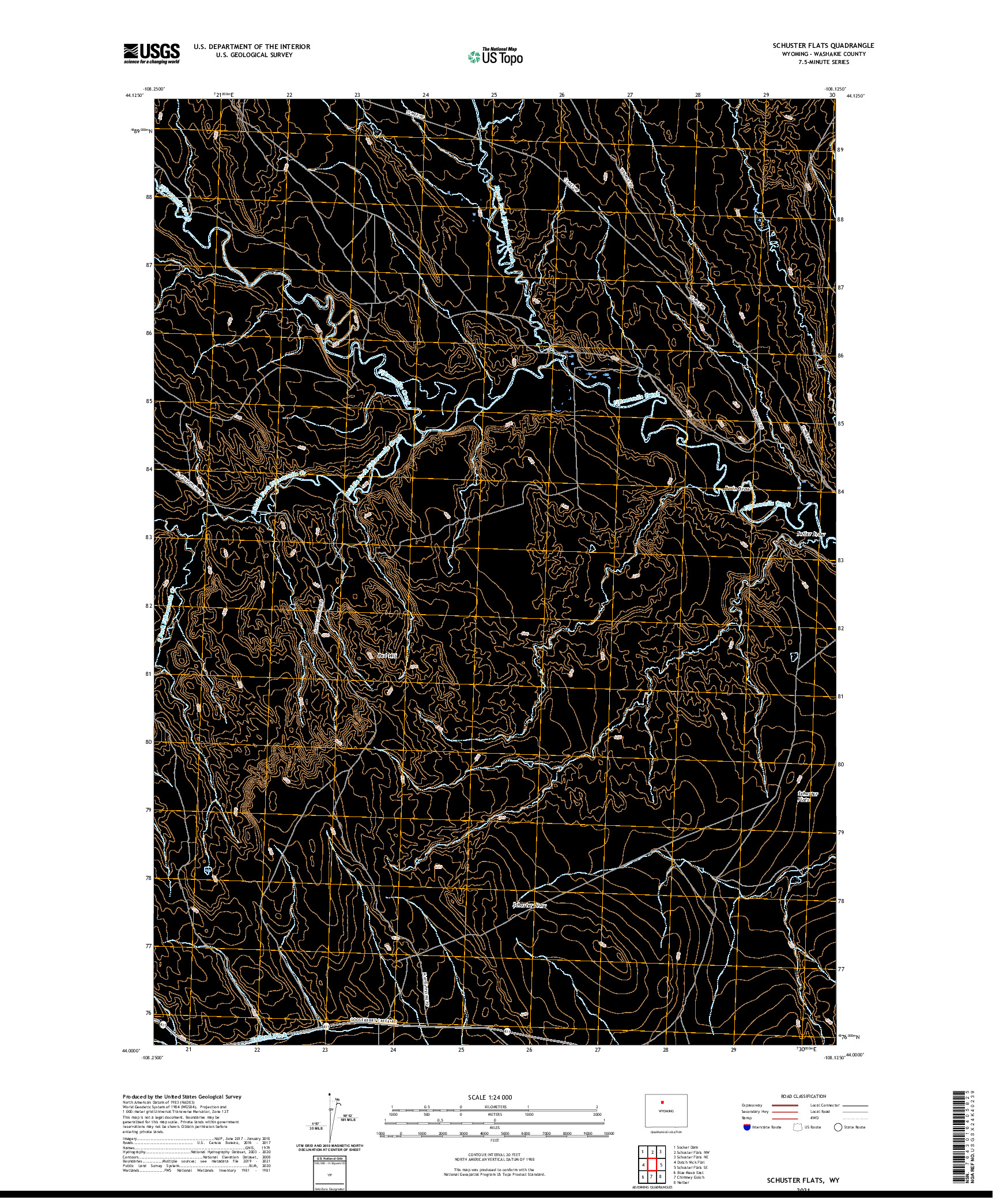 USGS US TOPO 7.5-MINUTE MAP FOR SCHUSTER FLATS, WY 2021