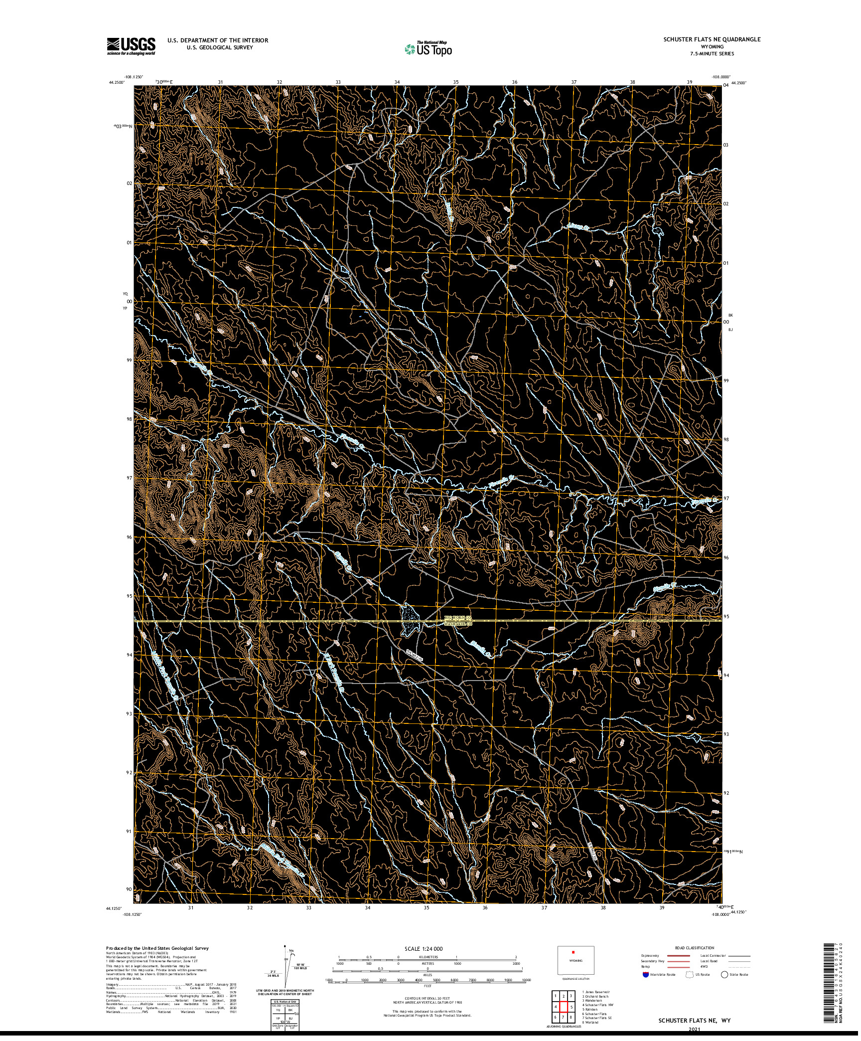 USGS US TOPO 7.5-MINUTE MAP FOR SCHUSTER FLATS NE, WY 2021