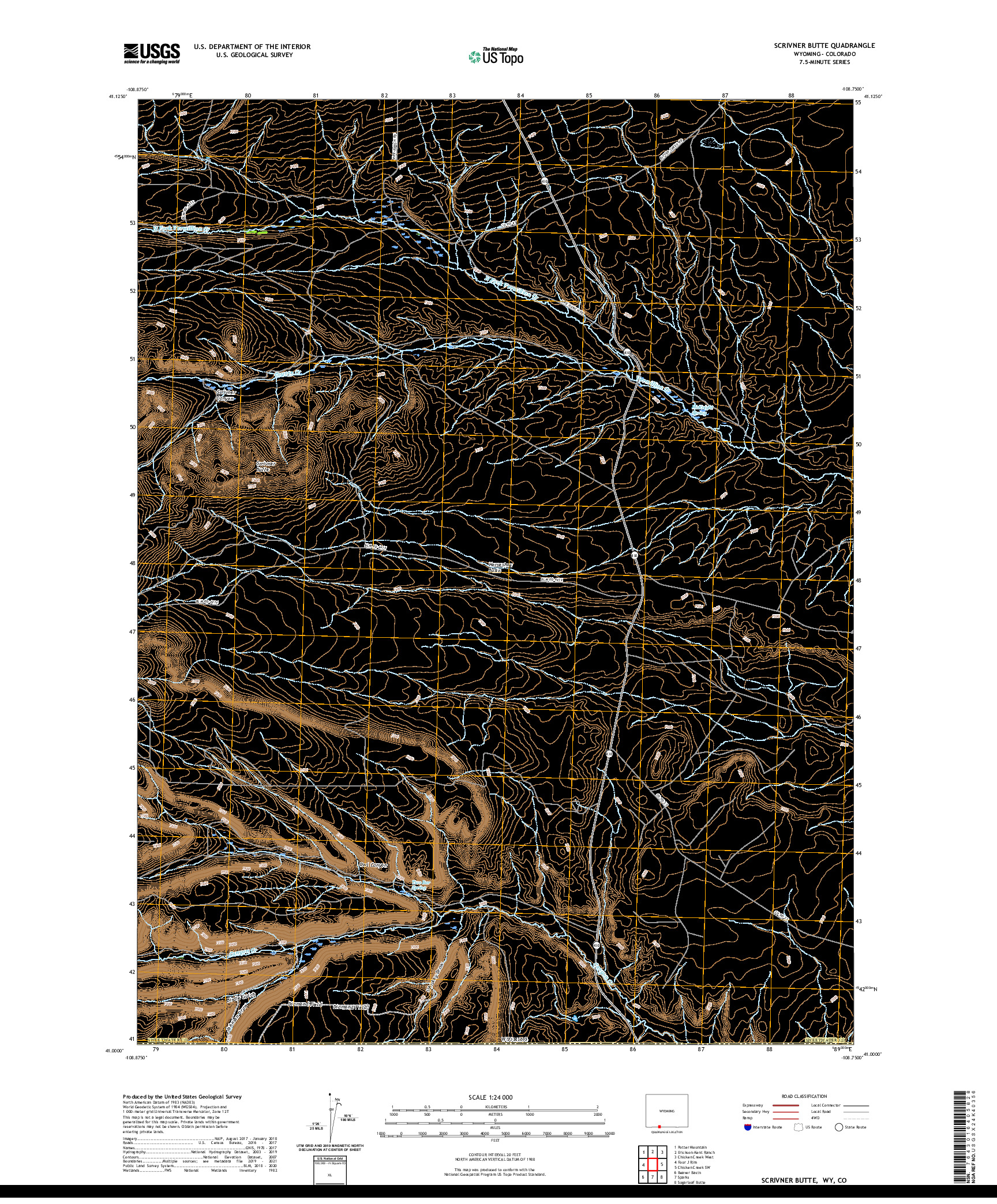 USGS US TOPO 7.5-MINUTE MAP FOR SCRIVNER BUTTE, WY,CO 2021