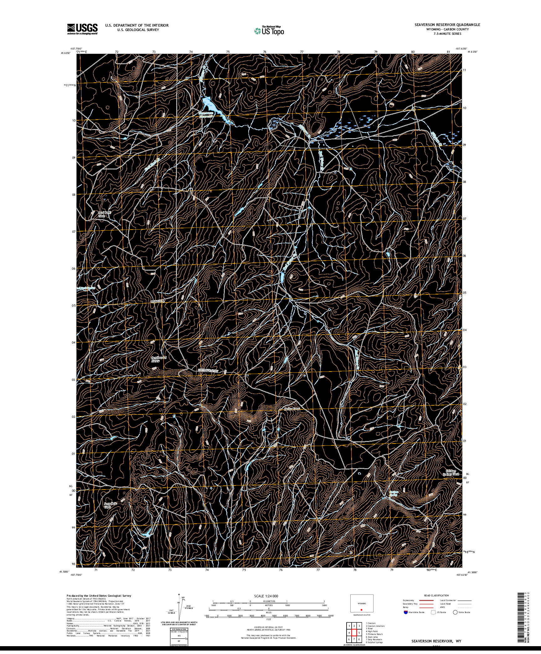 USGS US TOPO 7.5-MINUTE MAP FOR SEAVERSON RESERVOIR, WY 2021
