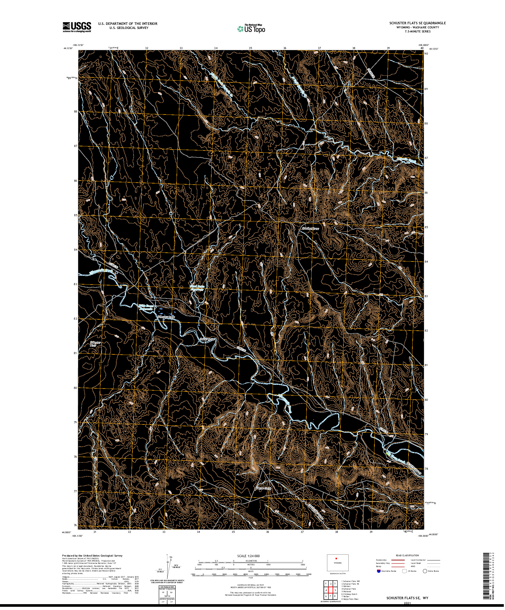 USGS US TOPO 7.5-MINUTE MAP FOR SCHUSTER FLATS SE, WY 2021