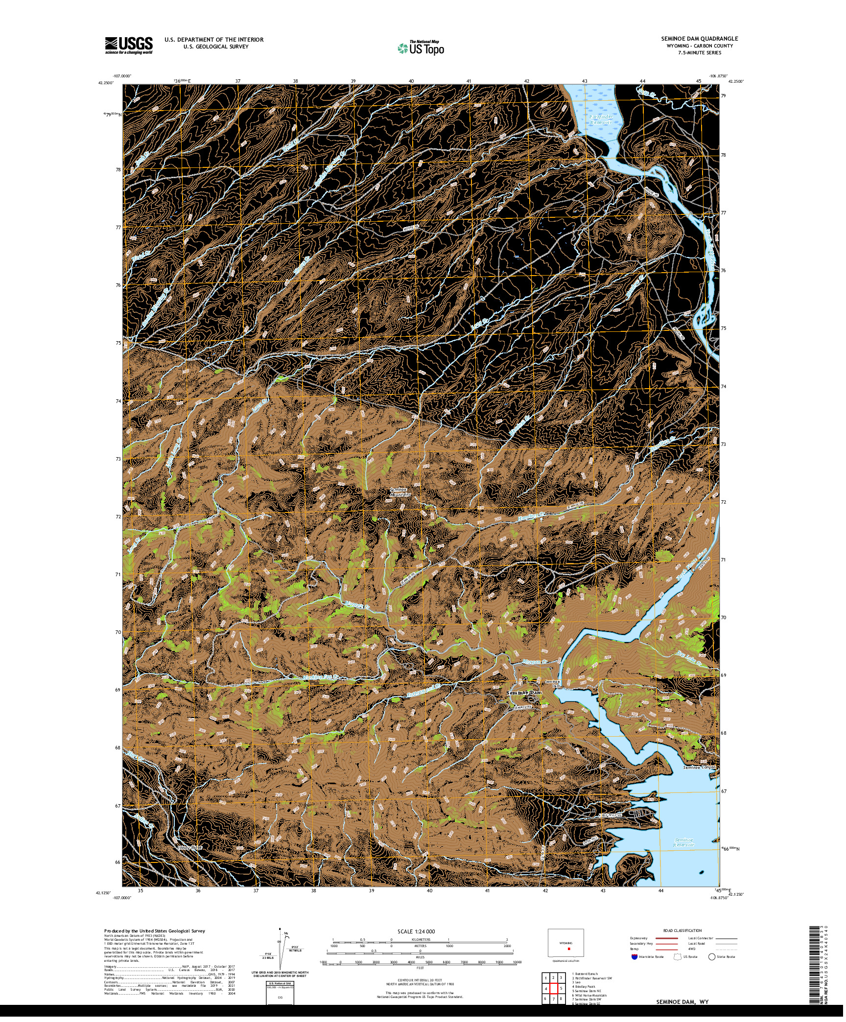 USGS US TOPO 7.5-MINUTE MAP FOR SEMINOE DAM, WY 2021