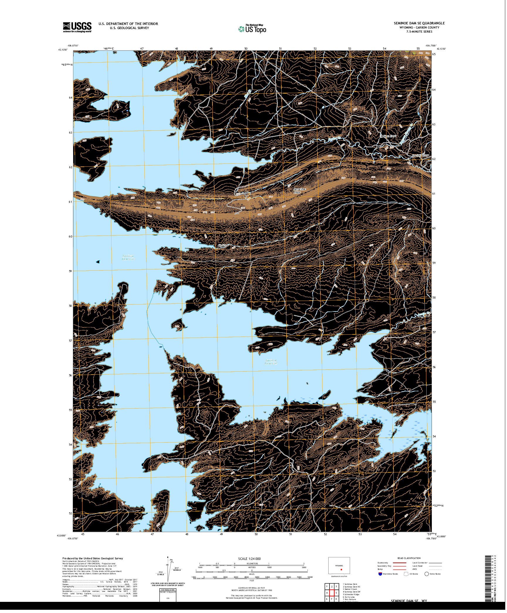 USGS US TOPO 7.5-MINUTE MAP FOR SEMINOE DAM SE, WY 2021