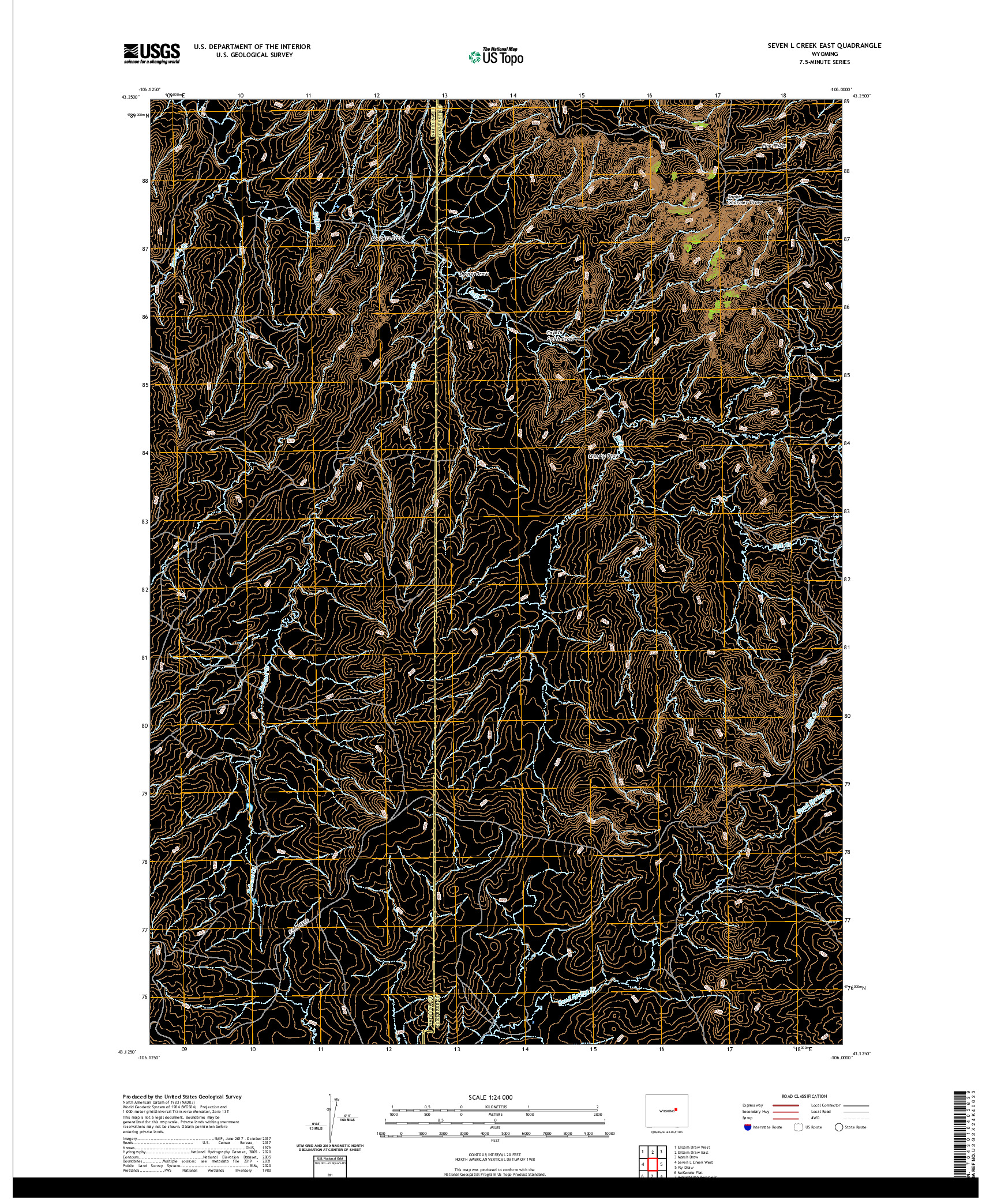 USGS US TOPO 7.5-MINUTE MAP FOR SEVEN L CREEK EAST, WY 2021