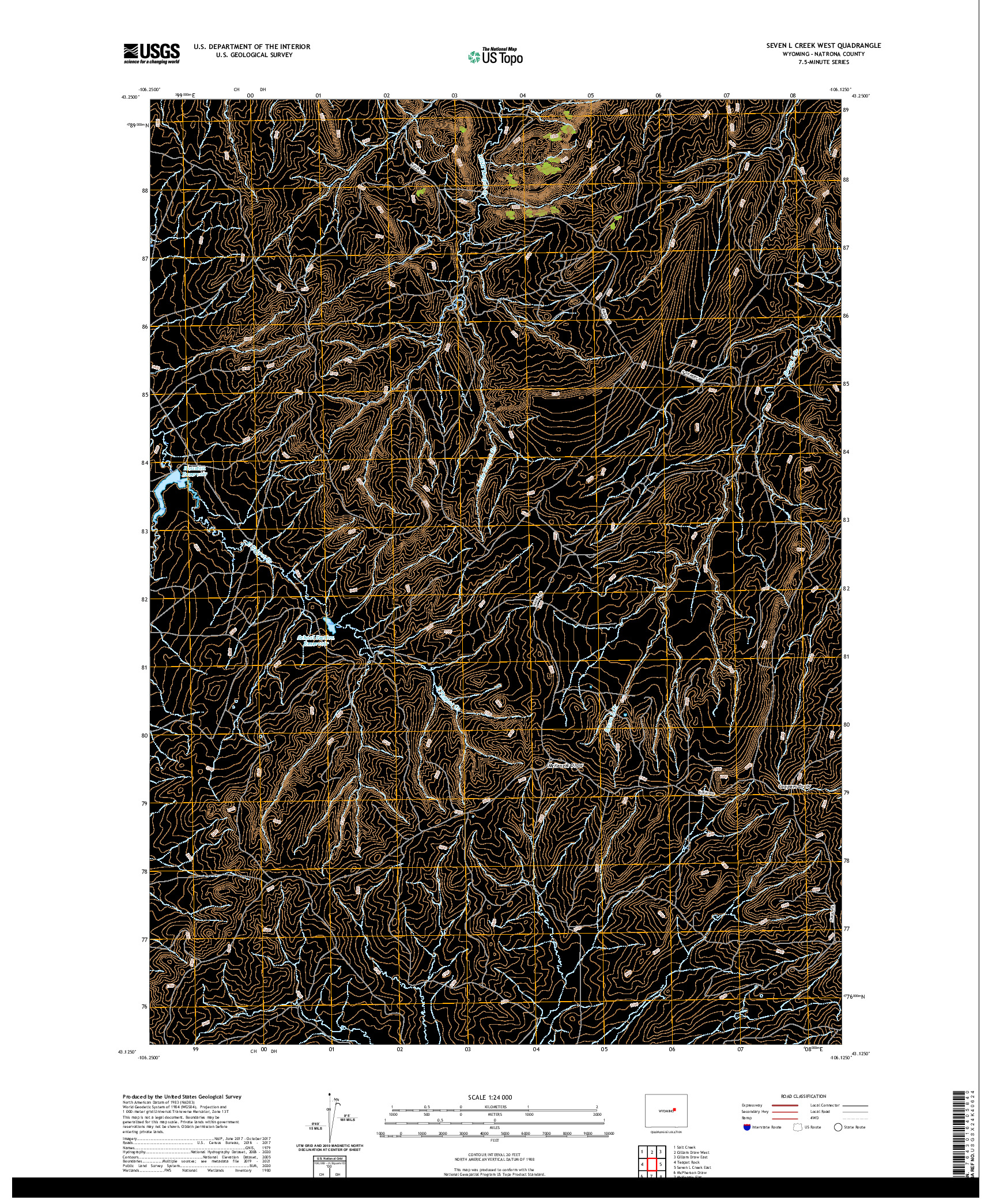 USGS US TOPO 7.5-MINUTE MAP FOR SEVEN L CREEK WEST, WY 2021