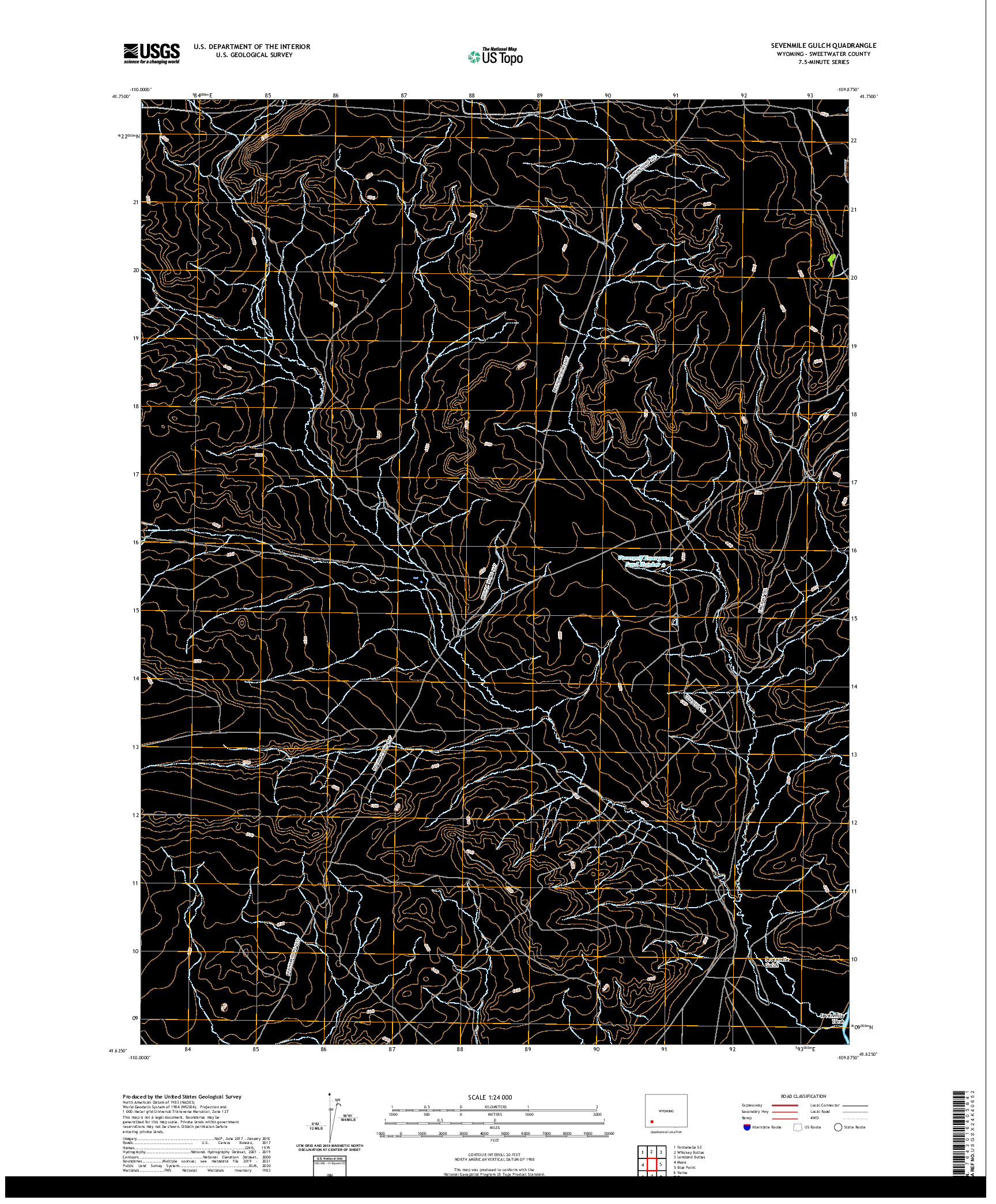 US TOPO 7.5-MINUTE MAP FOR SEVENMILE GULCH, WY