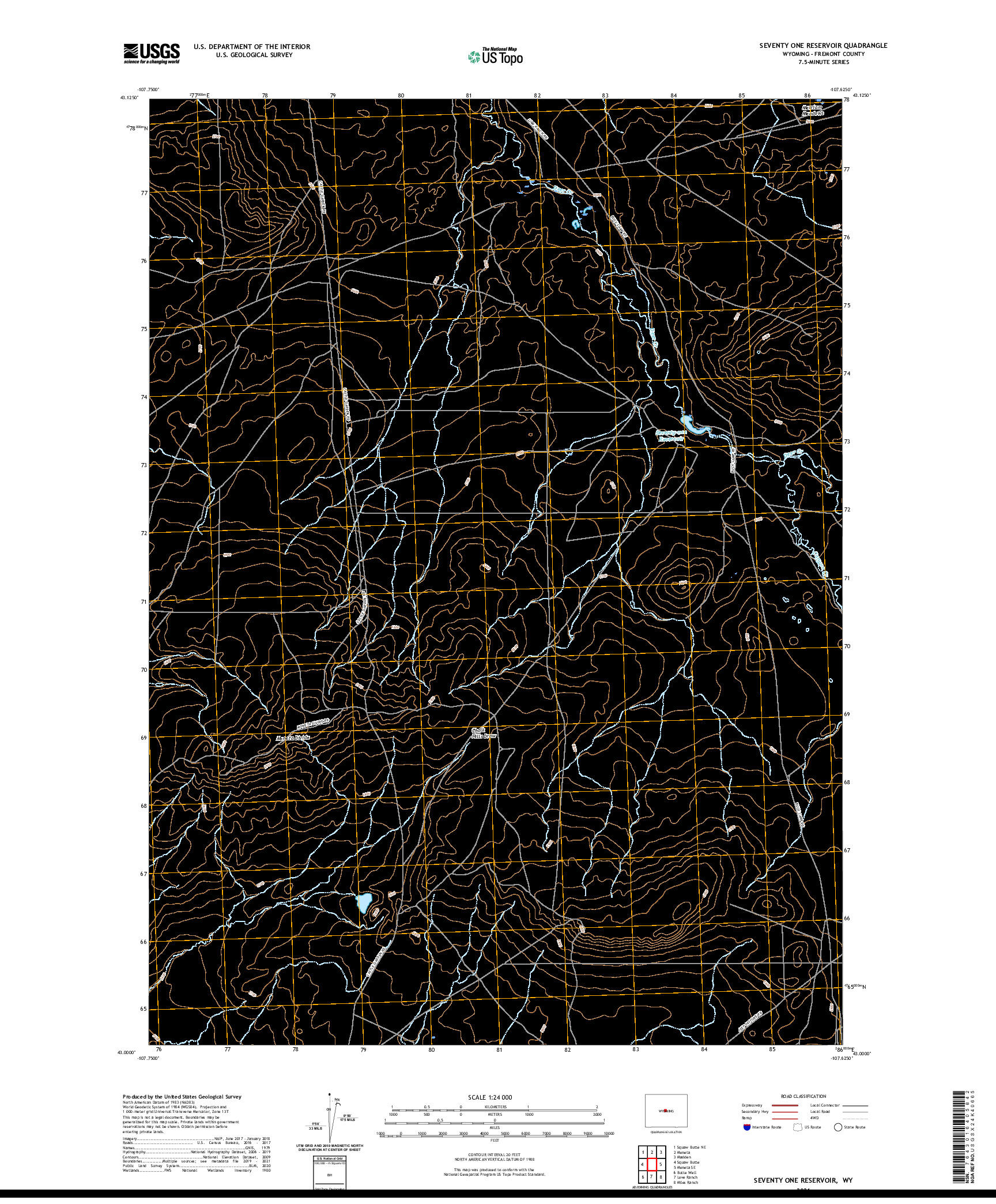 USGS US TOPO 7.5-MINUTE MAP FOR SEVENTY ONE RESERVOIR, WY 2021