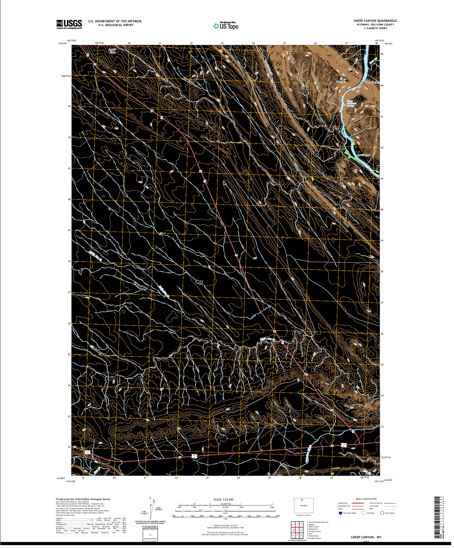 USGS US TOPO 7.5-MINUTE MAP FOR SHEEP CANYON, WY 2021