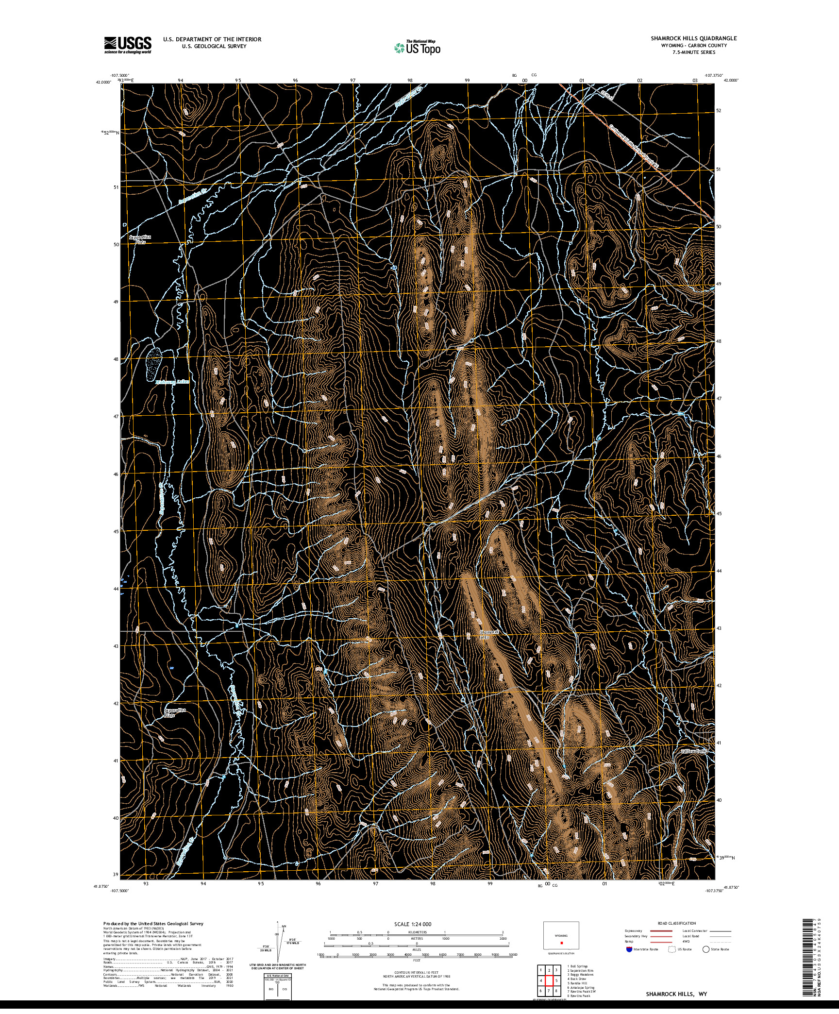 USGS US TOPO 7.5-MINUTE MAP FOR SHAMROCK HILLS, WY 2021