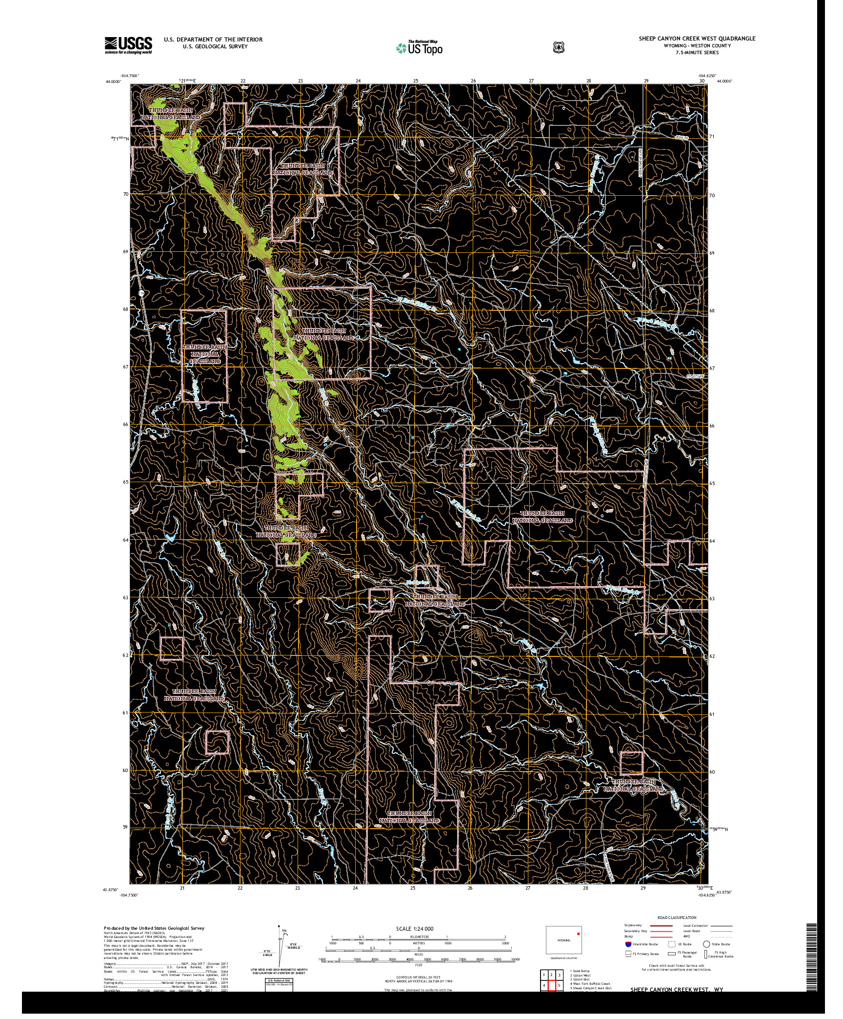 USGS US TOPO 7.5-MINUTE MAP FOR SHEEP CANYON CREEK WEST, WY 2021