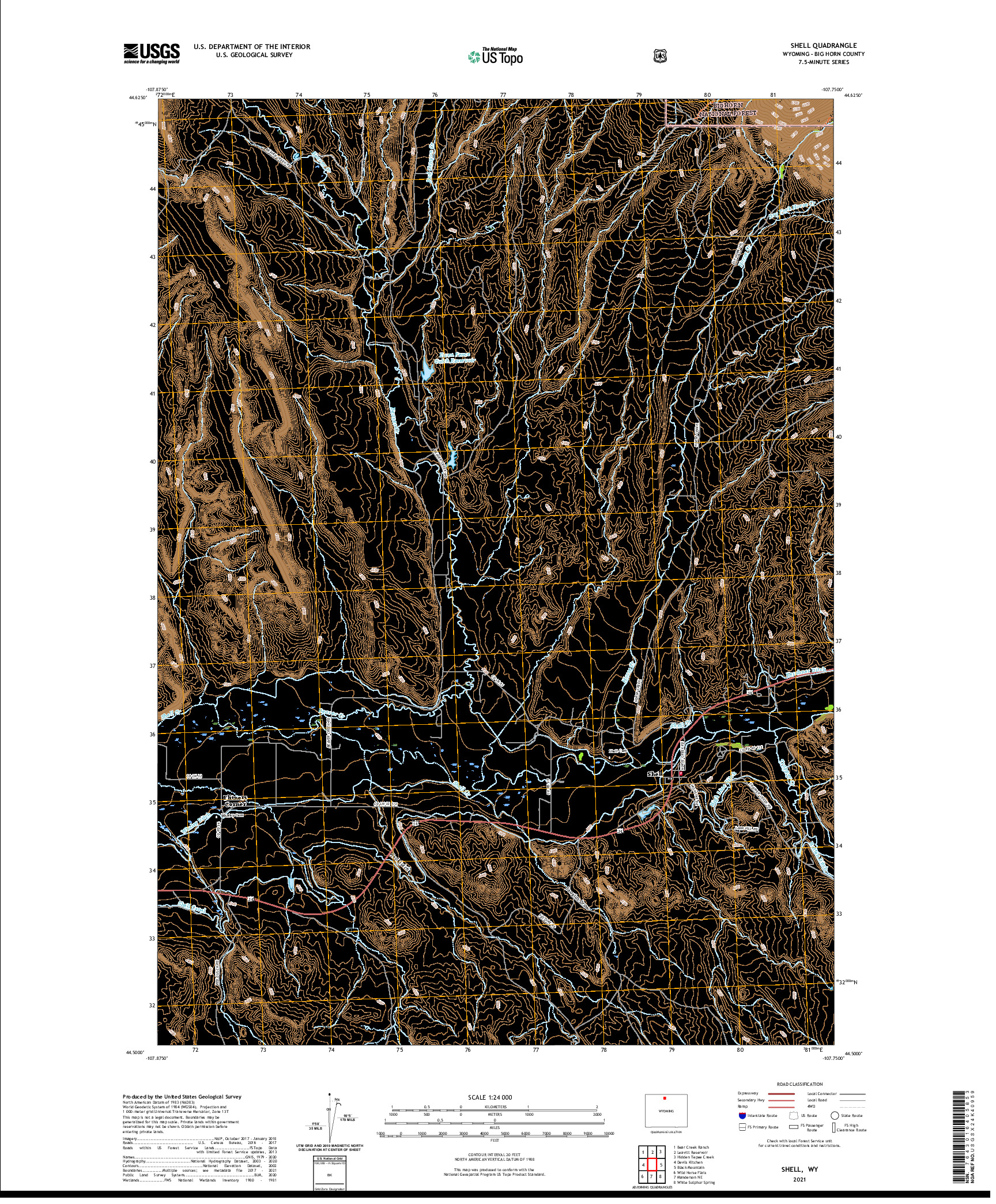 USGS US TOPO 7.5-MINUTE MAP FOR SHELL, WY 2021