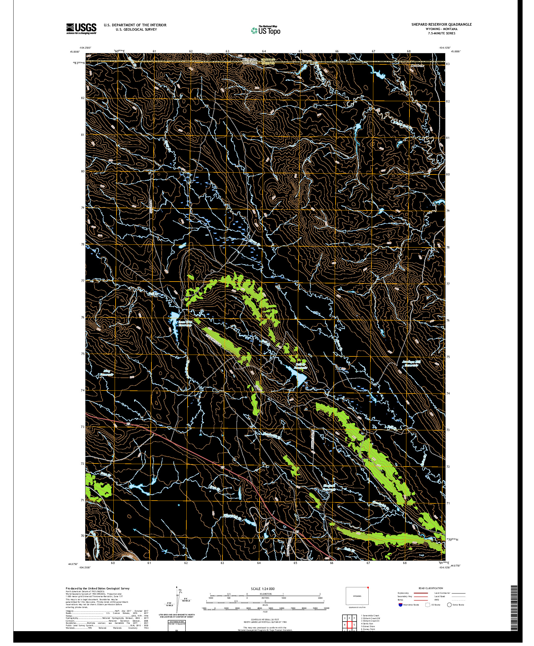 USGS US TOPO 7.5-MINUTE MAP FOR SHEPARD RESERVOIR, WY,MT 2021
