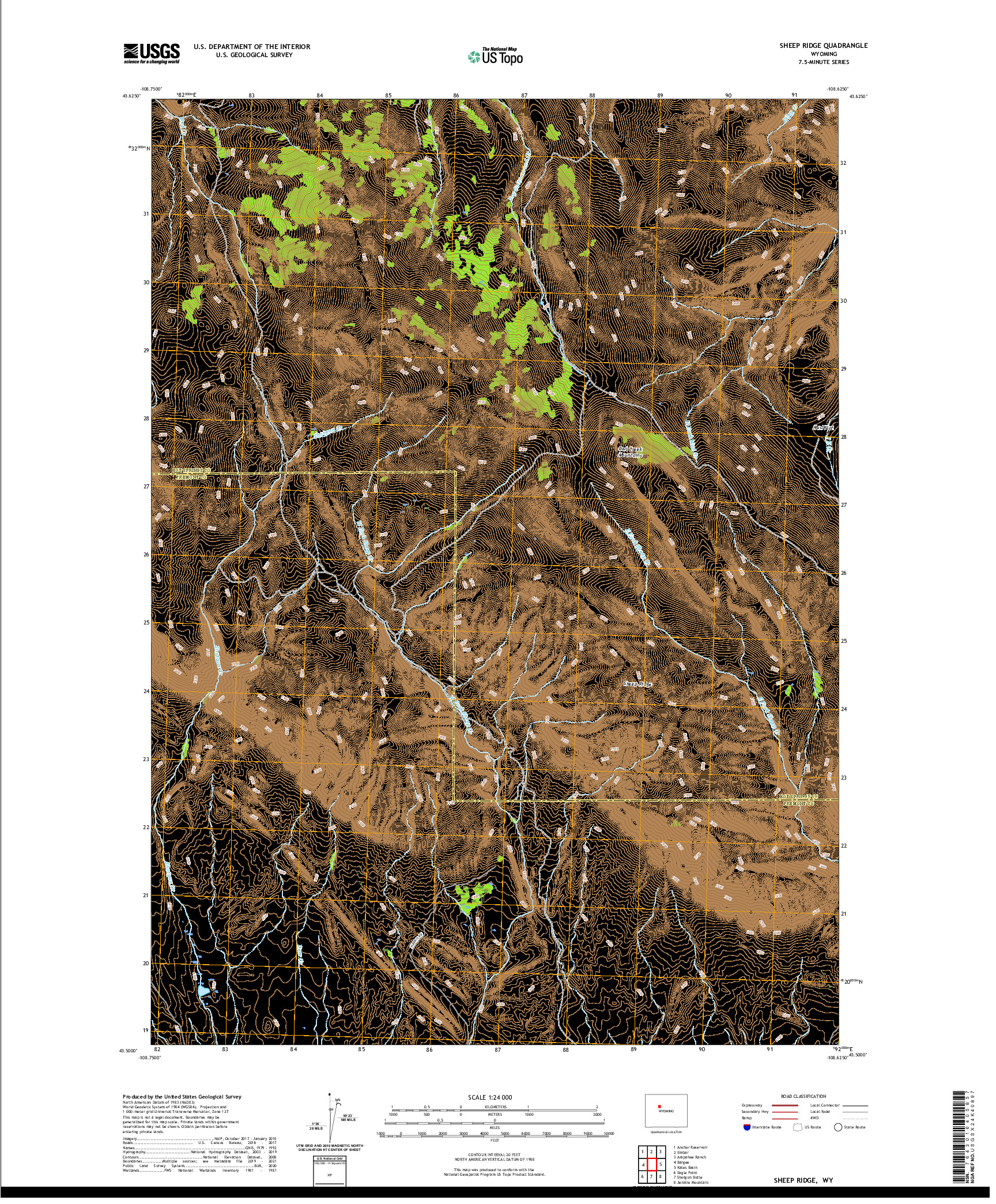 USGS US TOPO 7.5-MINUTE MAP FOR SHEEP RIDGE, WY 2021