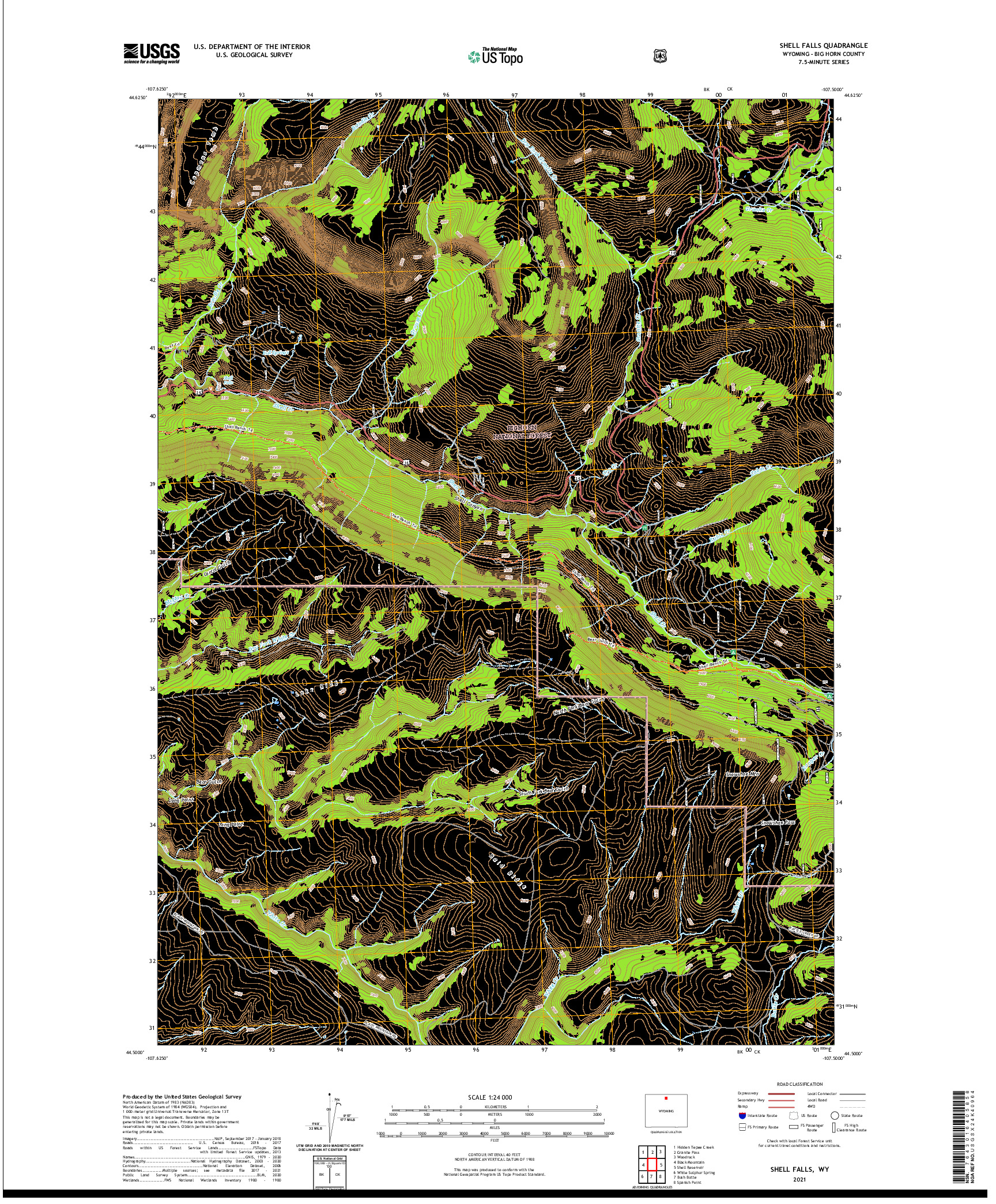USGS US TOPO 7.5-MINUTE MAP FOR SHELL FALLS, WY 2021