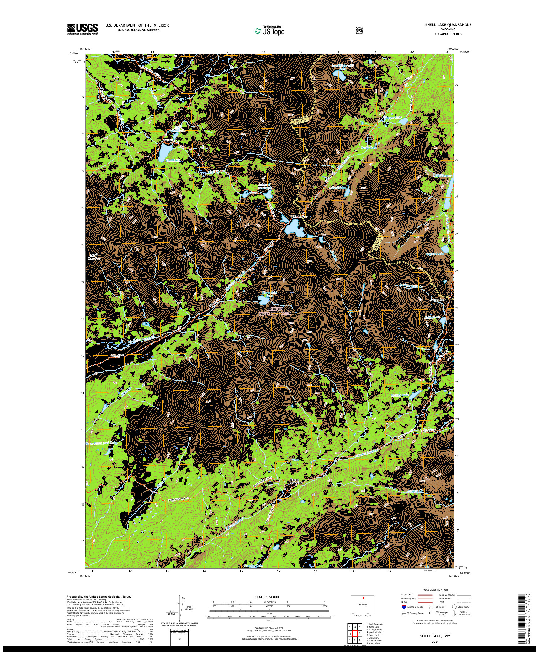 USGS US TOPO 7.5-MINUTE MAP FOR SHELL LAKE, WY 2021