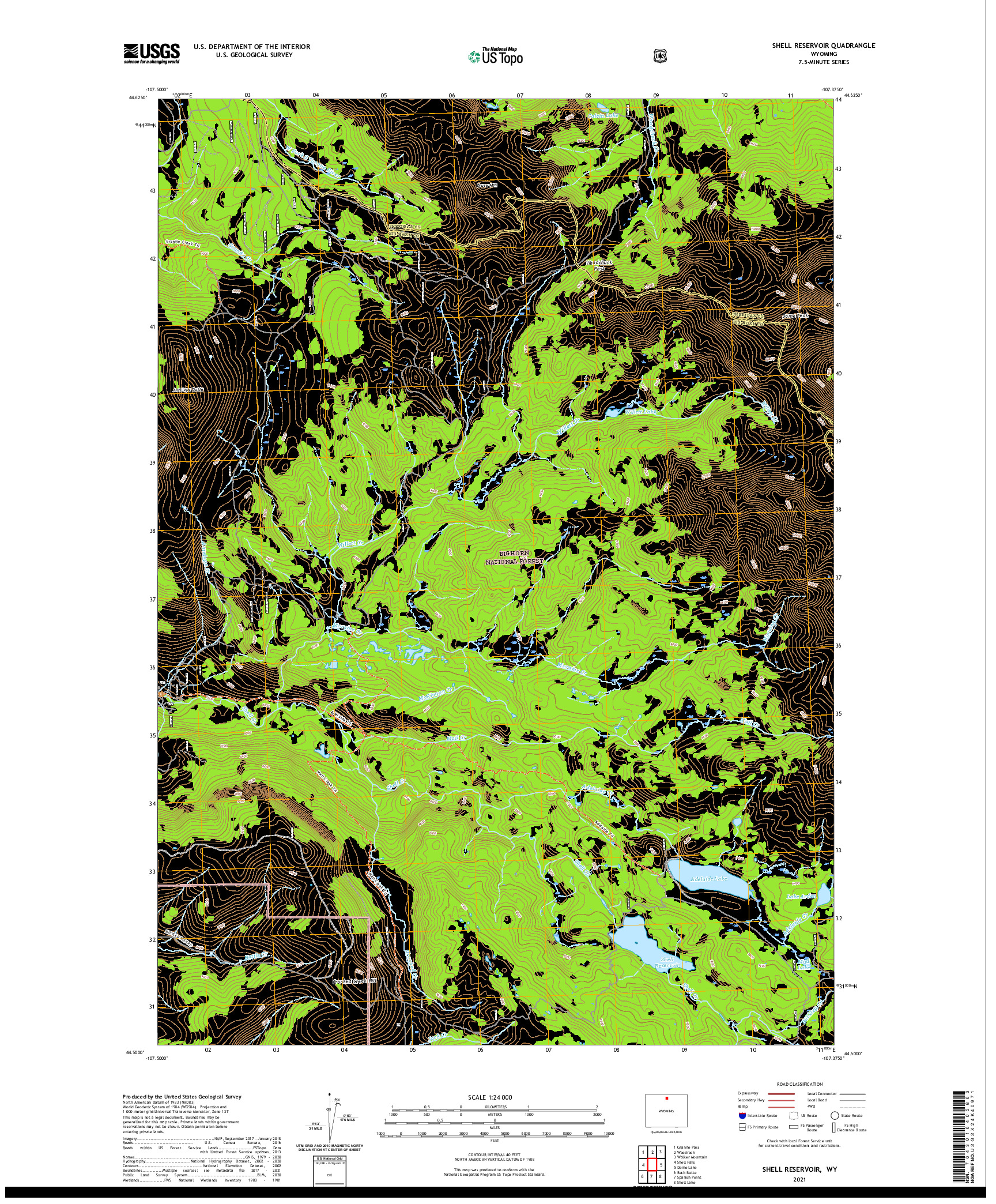 USGS US TOPO 7.5-MINUTE MAP FOR SHELL RESERVOIR, WY 2021