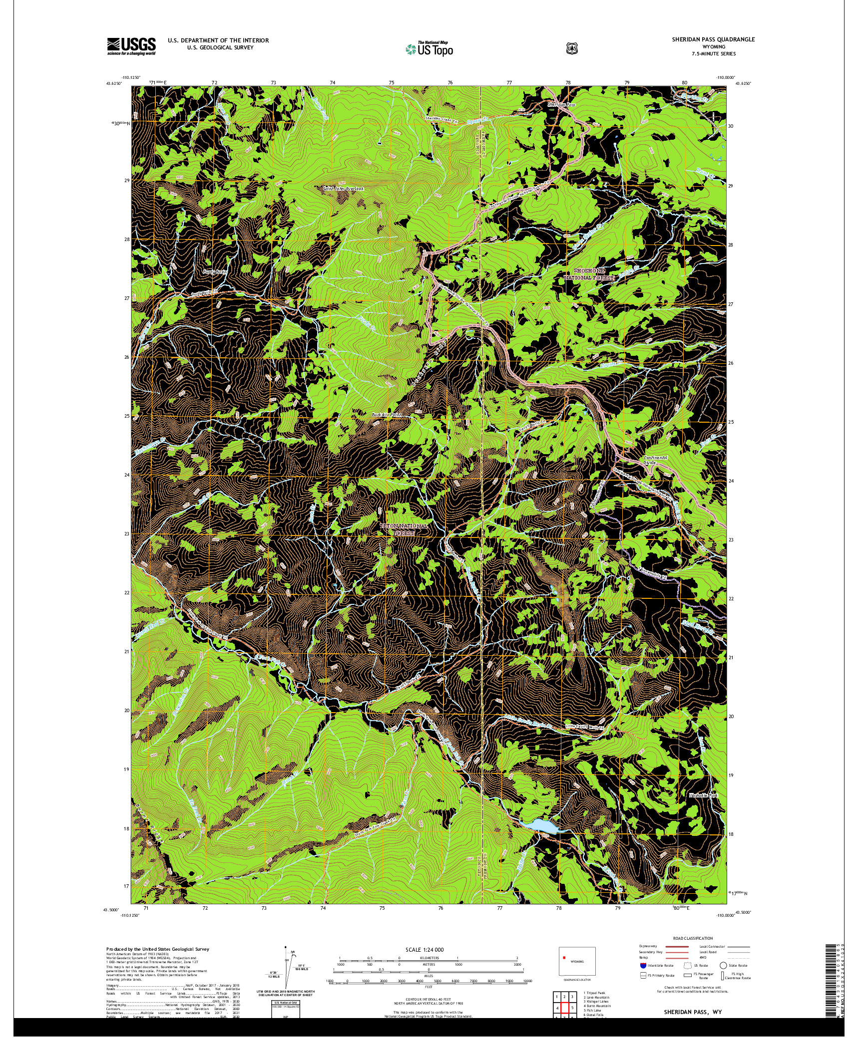 USGS US TOPO 7.5-MINUTE MAP FOR SHERIDAN PASS, WY 2021