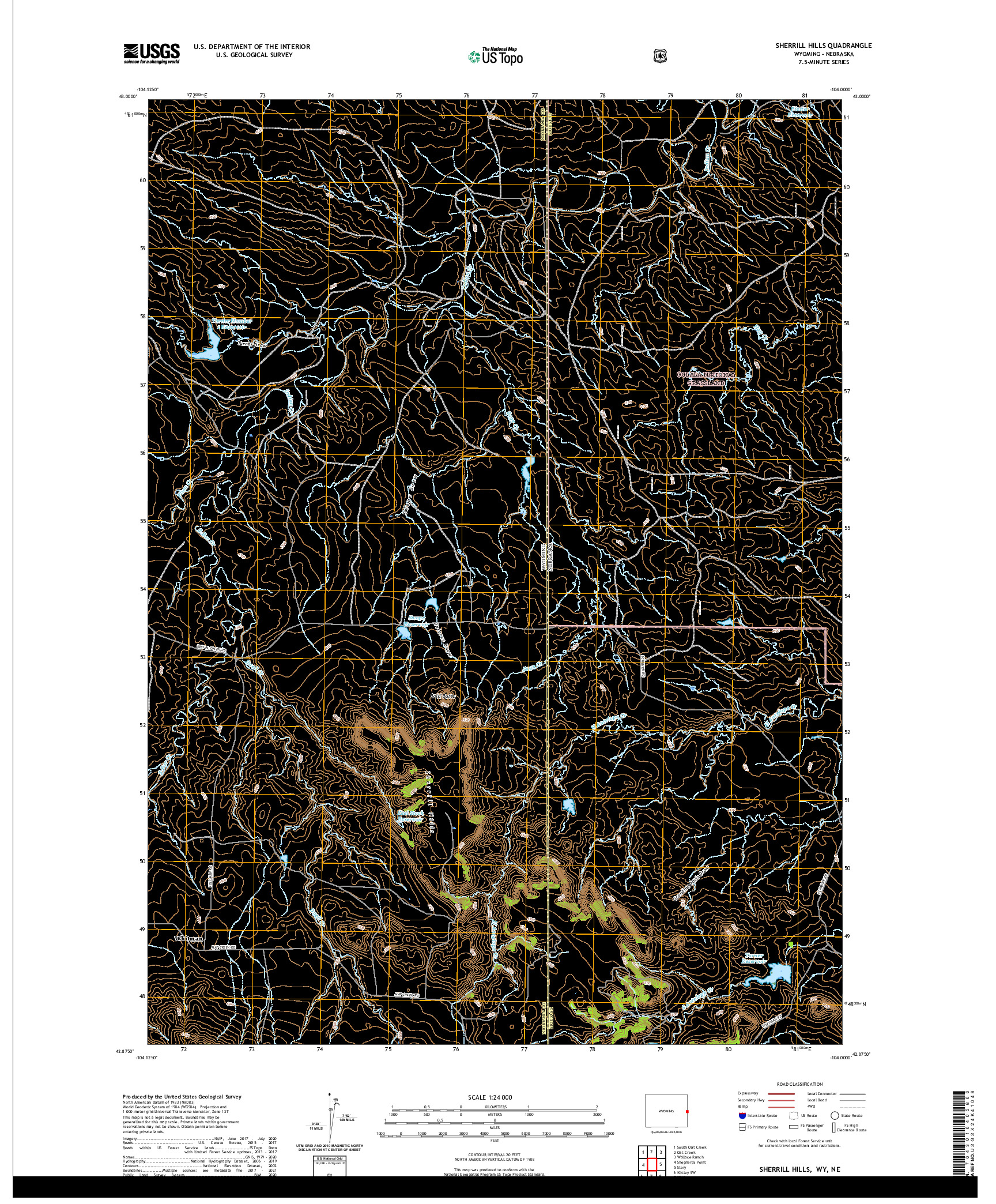 USGS US TOPO 7.5-MINUTE MAP FOR SHERRILL HILLS, WY,NE 2021