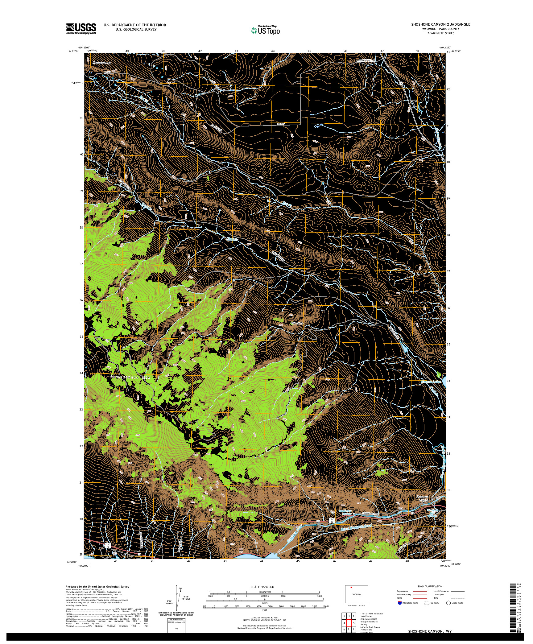 USGS US TOPO 7.5-MINUTE MAP FOR SHOSHONE CANYON, WY 2021