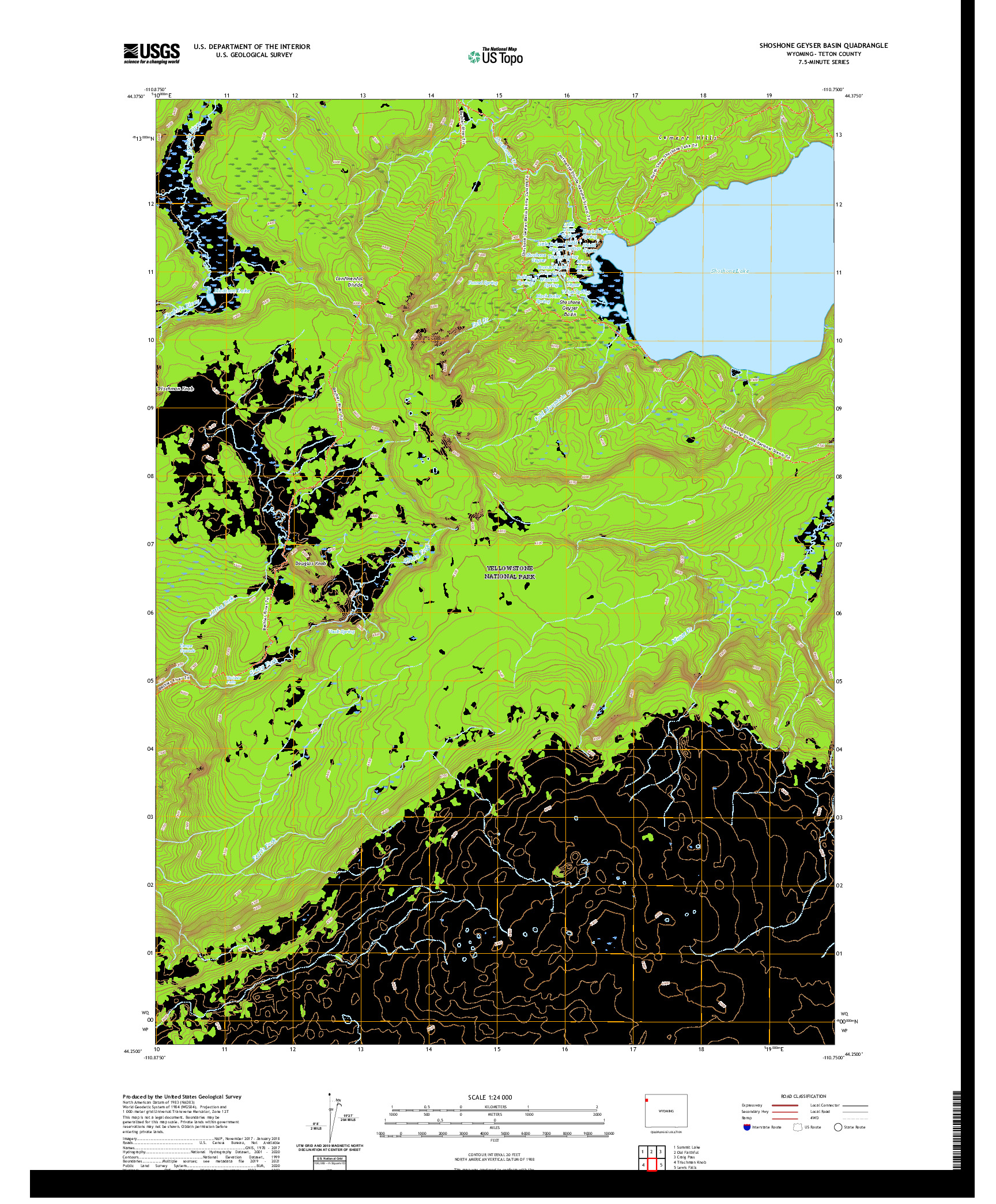 USGS US TOPO 7.5-MINUTE MAP FOR SHOSHONE GEYSER BASIN, WY 2021