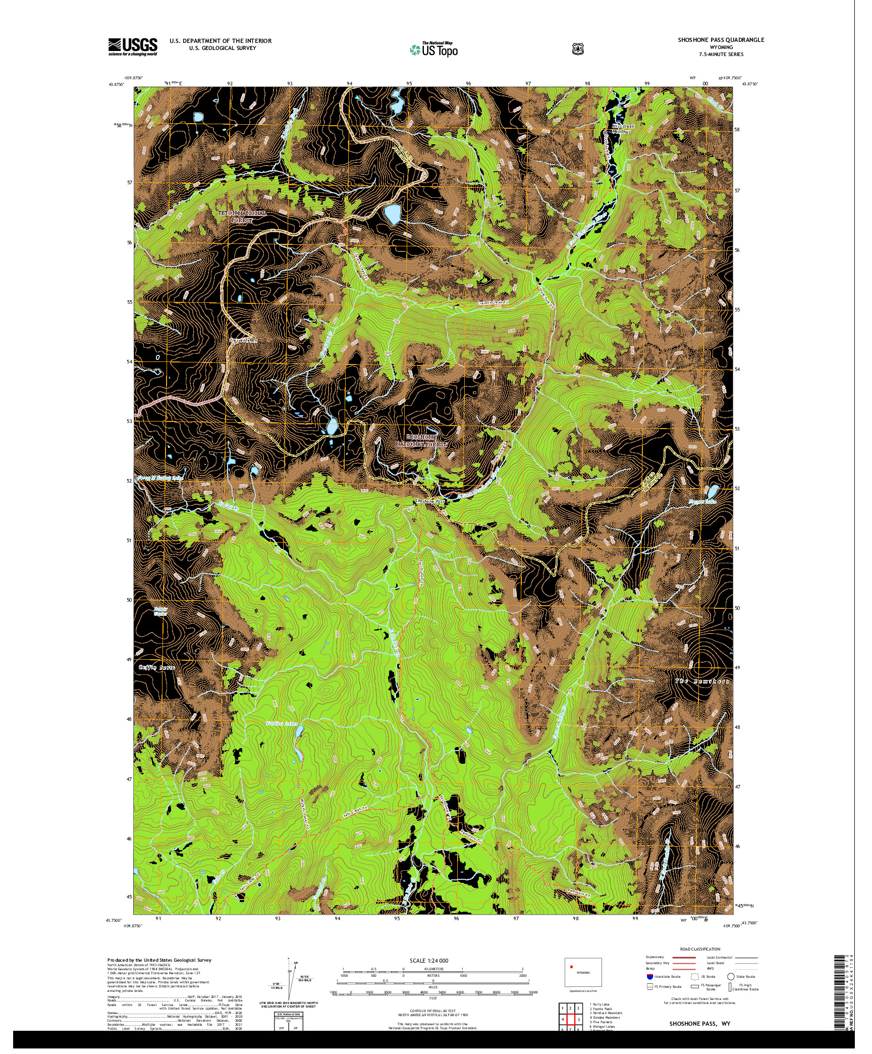 USGS US TOPO 7.5-MINUTE MAP FOR SHOSHONE PASS, WY 2021