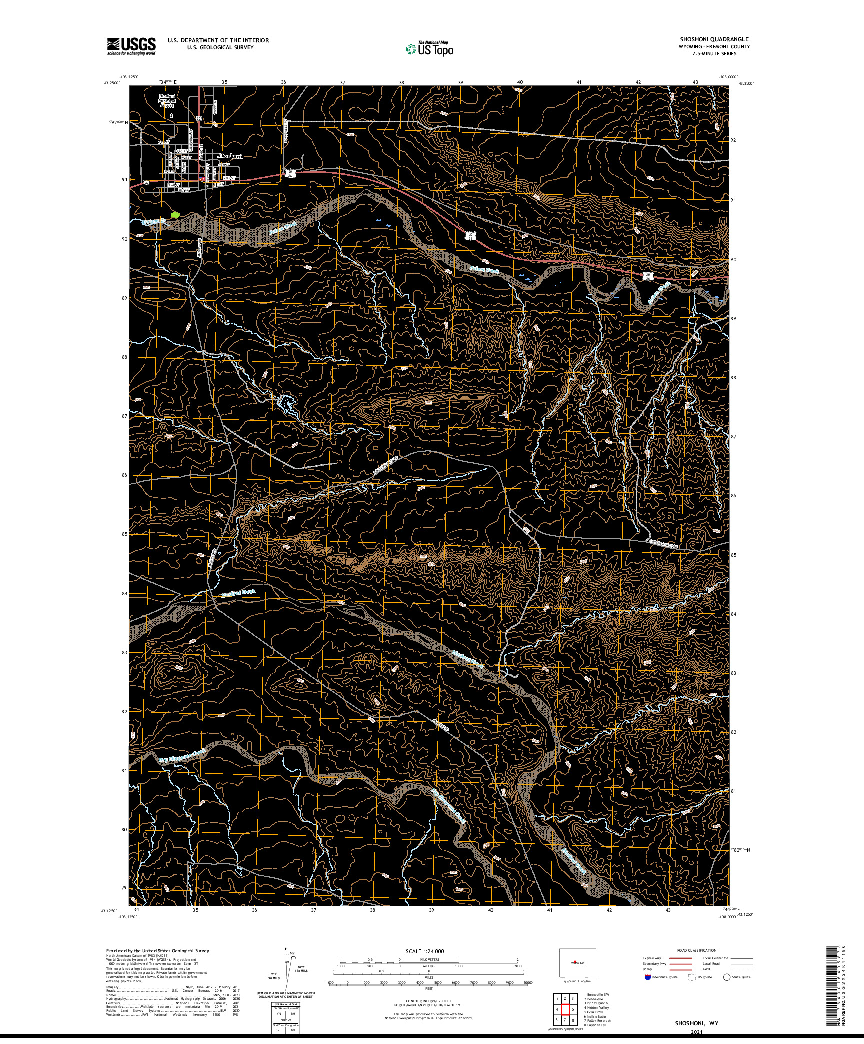 USGS US TOPO 7.5-MINUTE MAP FOR SHOSHONI, WY 2021