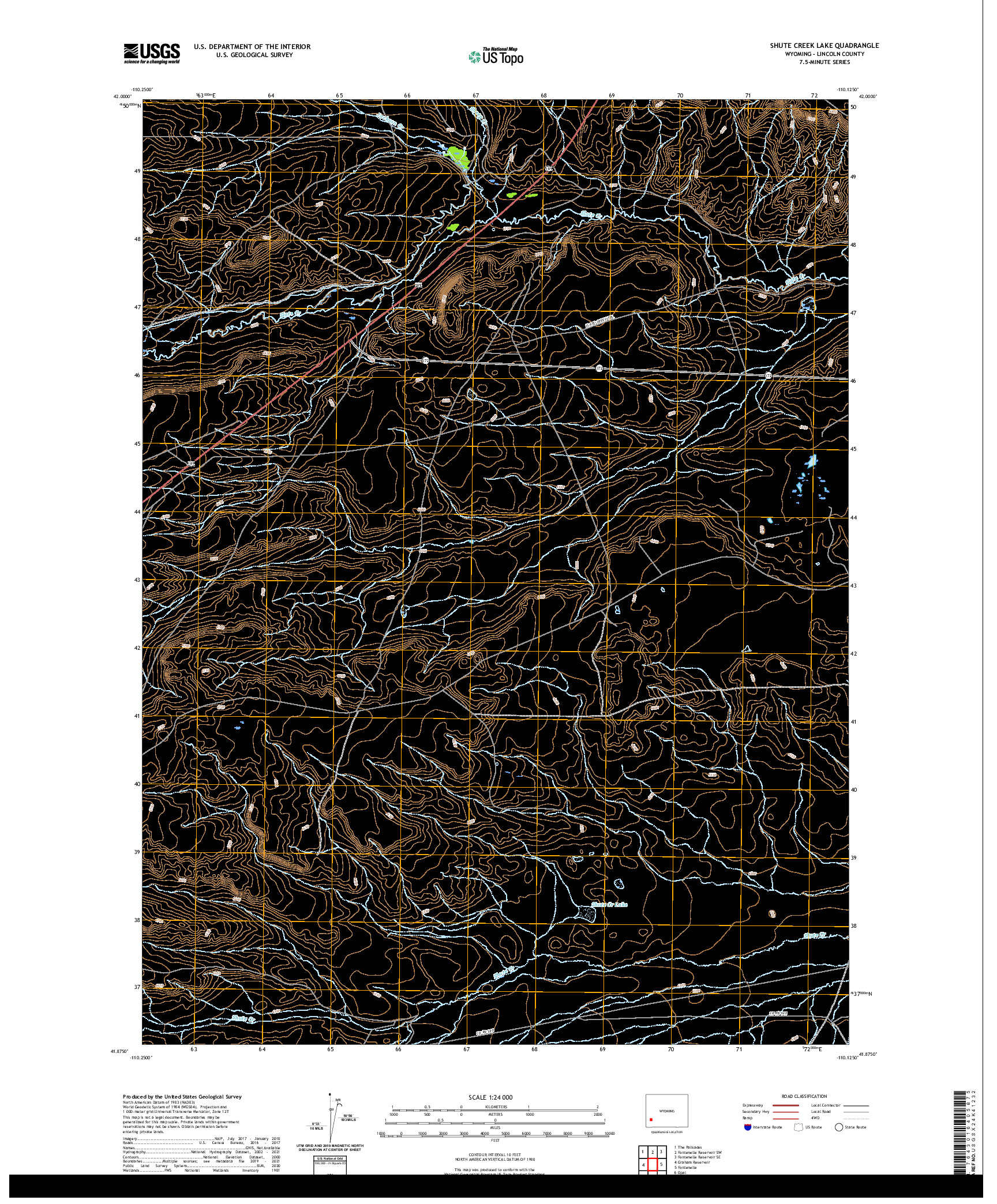 USGS US TOPO 7.5-MINUTE MAP FOR SHUTE CREEK LAKE, WY 2021