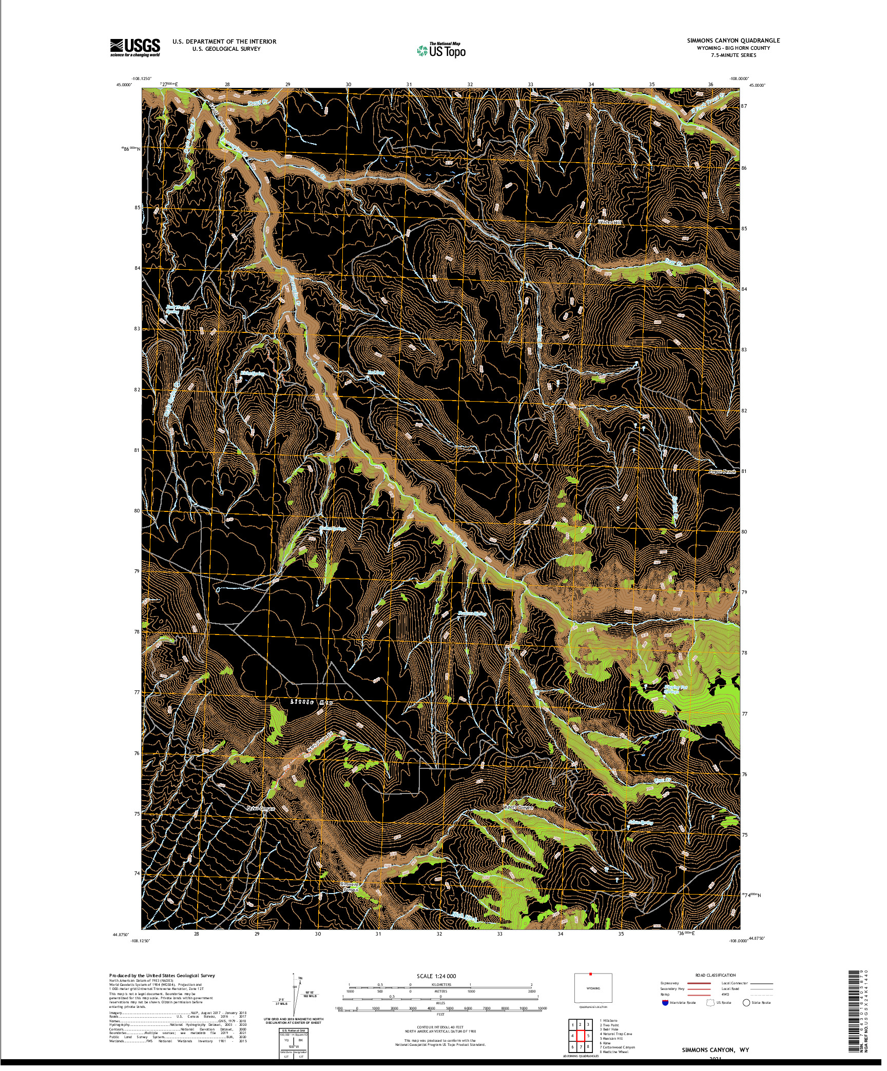 USGS US TOPO 7.5-MINUTE MAP FOR SIMMONS CANYON, WY 2021