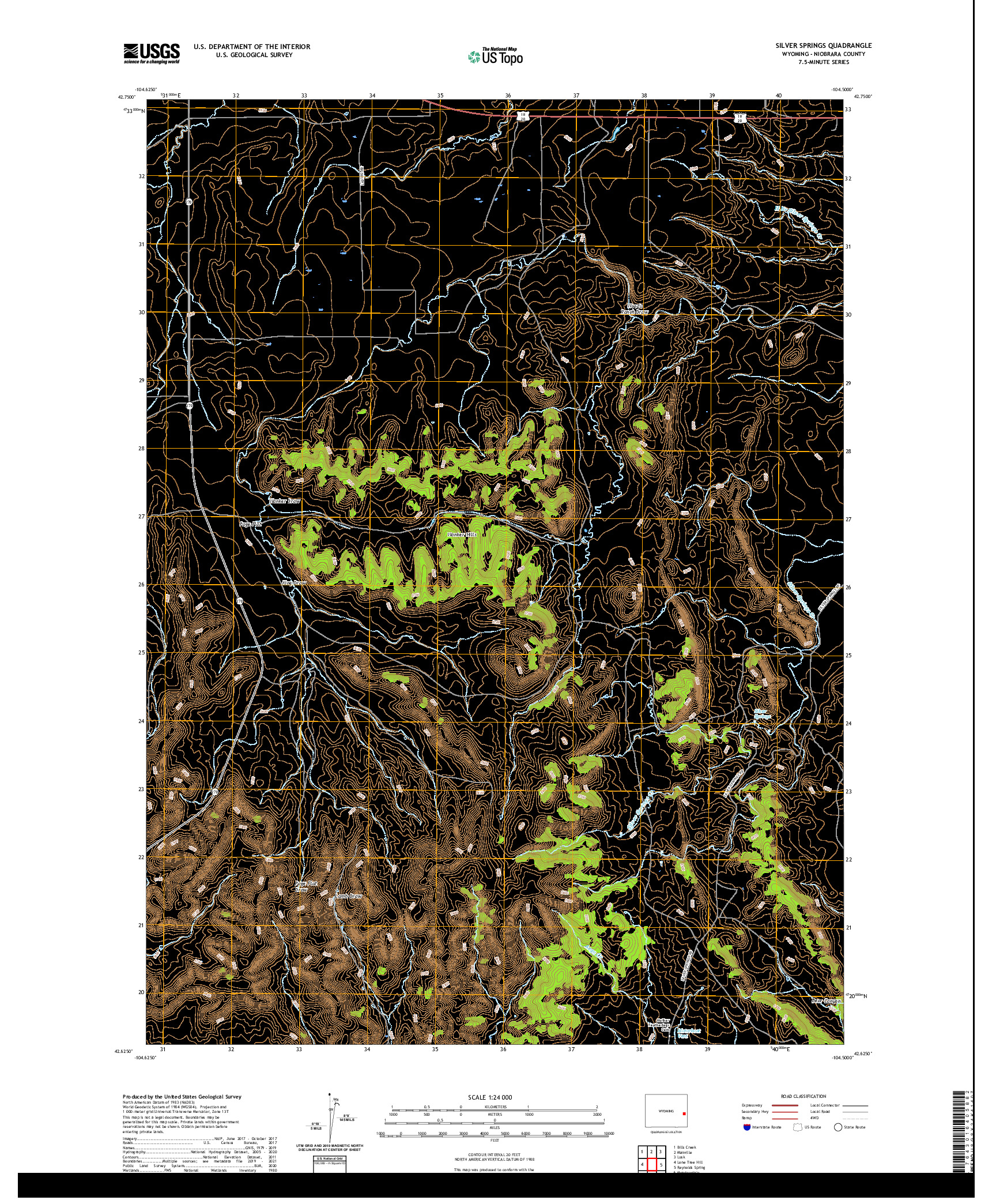 USGS US TOPO 7.5-MINUTE MAP FOR SILVER SPRINGS, WY 2021