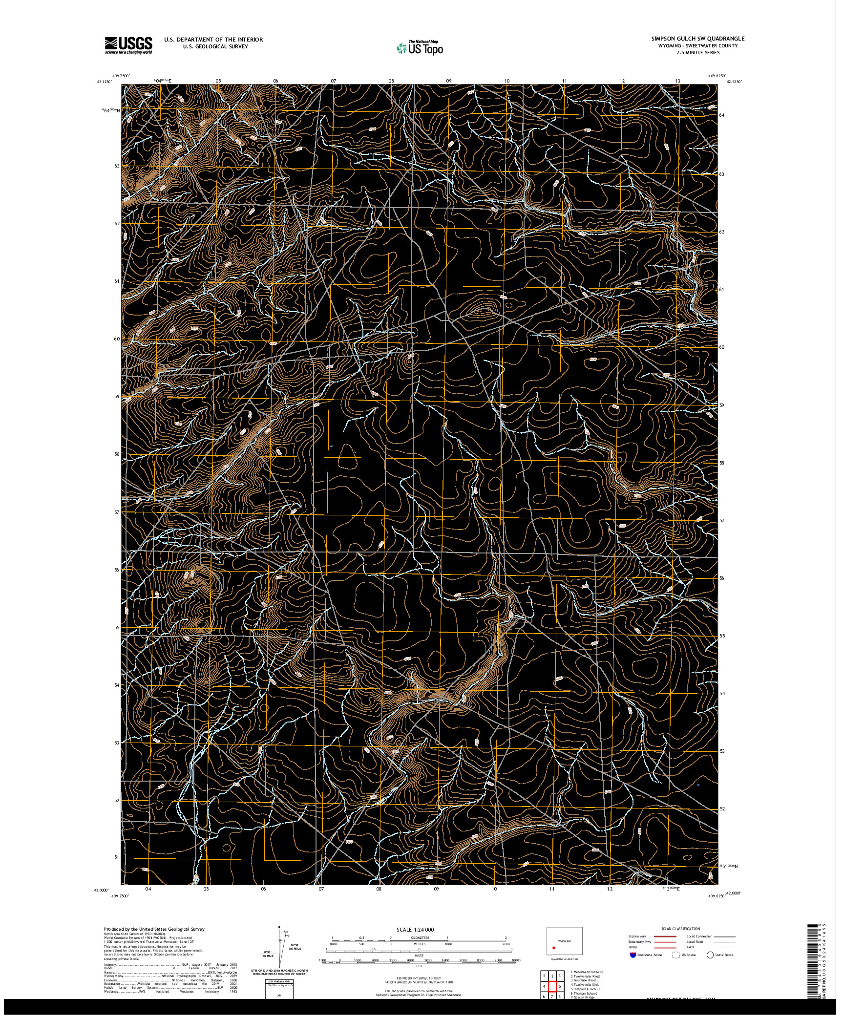 USGS US TOPO 7.5-MINUTE MAP FOR SIMPSON GULCH SW, WY 2021