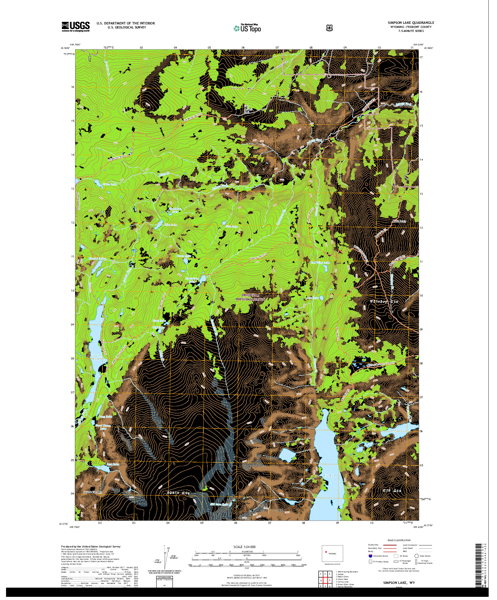 USGS US TOPO 7.5-MINUTE MAP FOR SIMPSON LAKE, WY 2021