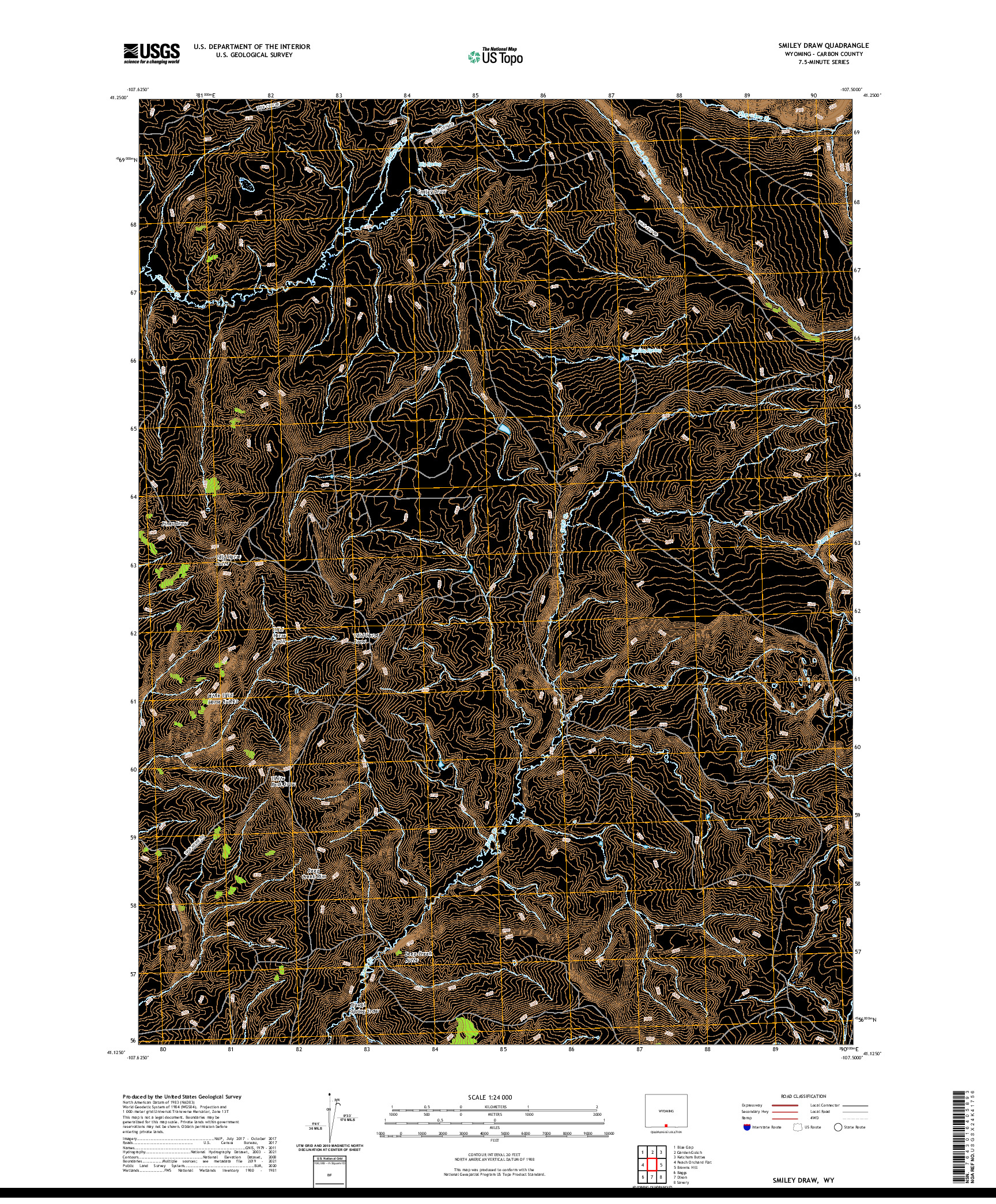 USGS US TOPO 7.5-MINUTE MAP FOR SMILEY DRAW, WY 2021