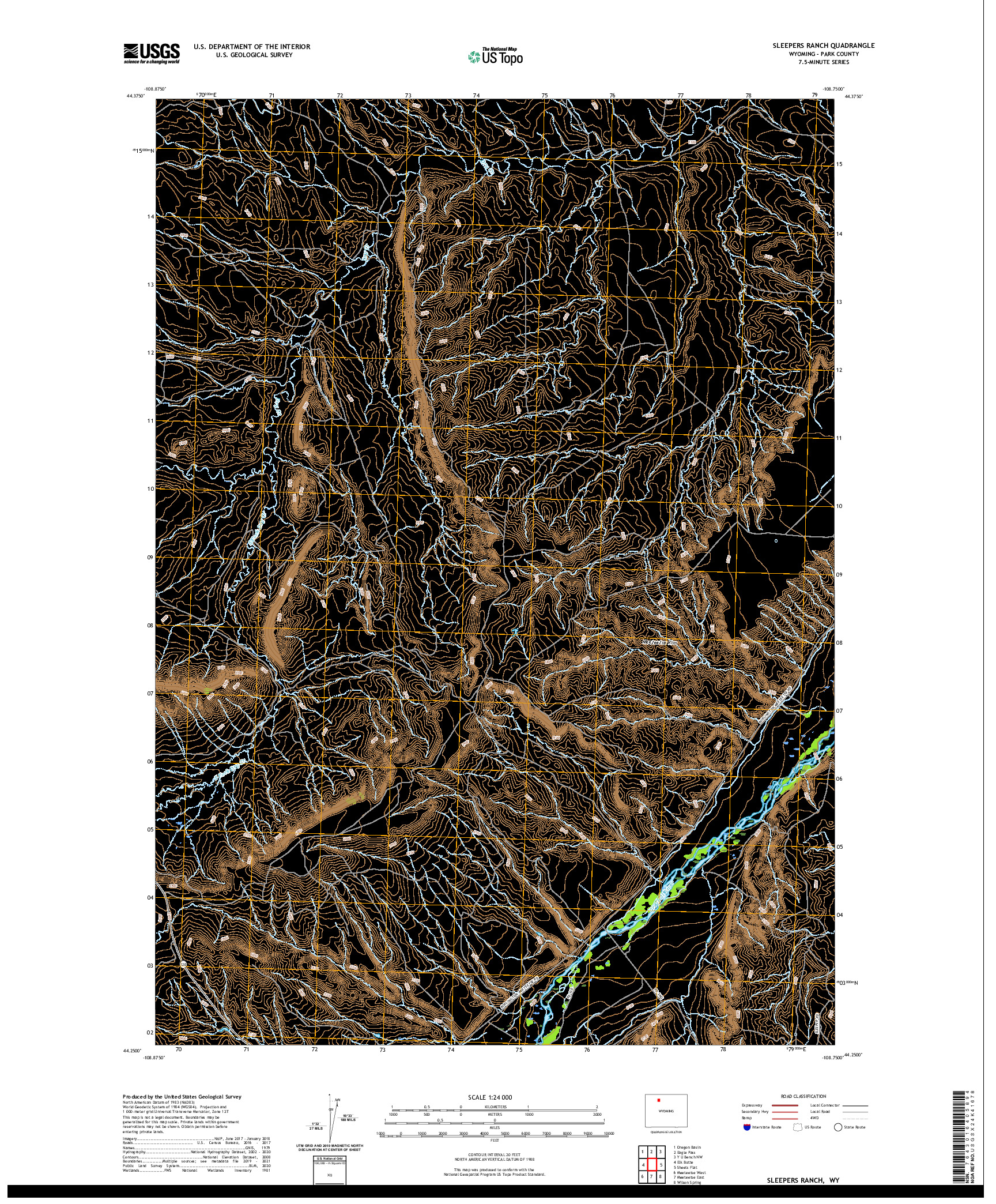 USGS US TOPO 7.5-MINUTE MAP FOR SLEEPERS RANCH, WY 2021