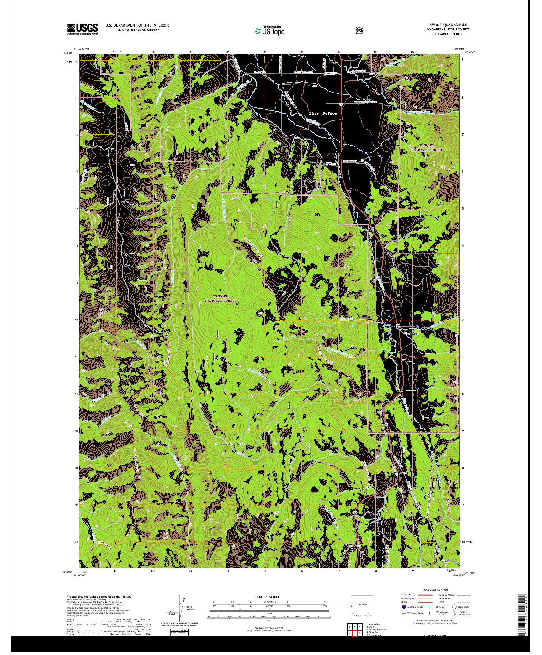 USGS US TOPO 7.5-MINUTE MAP FOR SMOOT, WY 2021