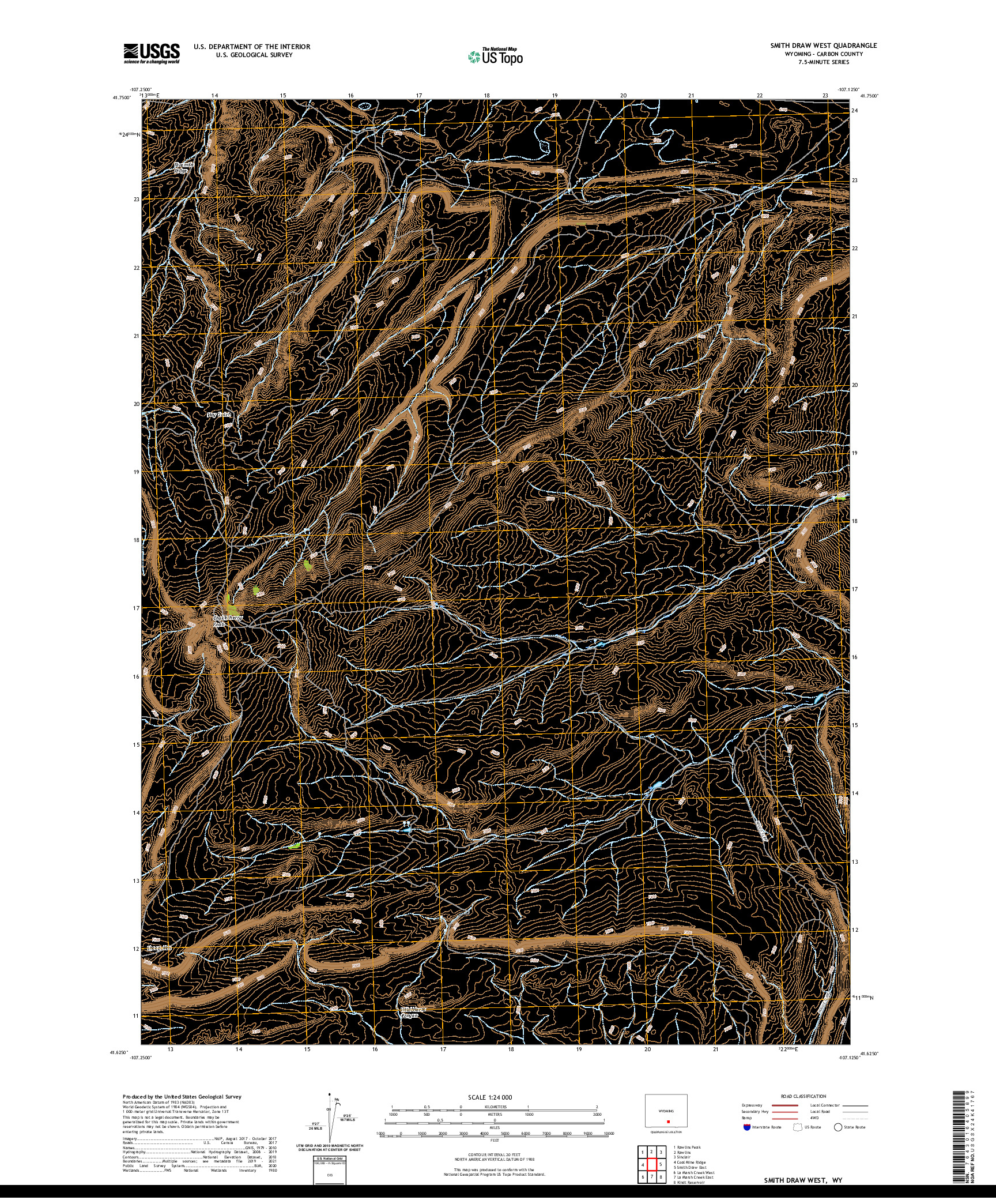 USGS US TOPO 7.5-MINUTE MAP FOR SMITH DRAW WEST, WY 2021