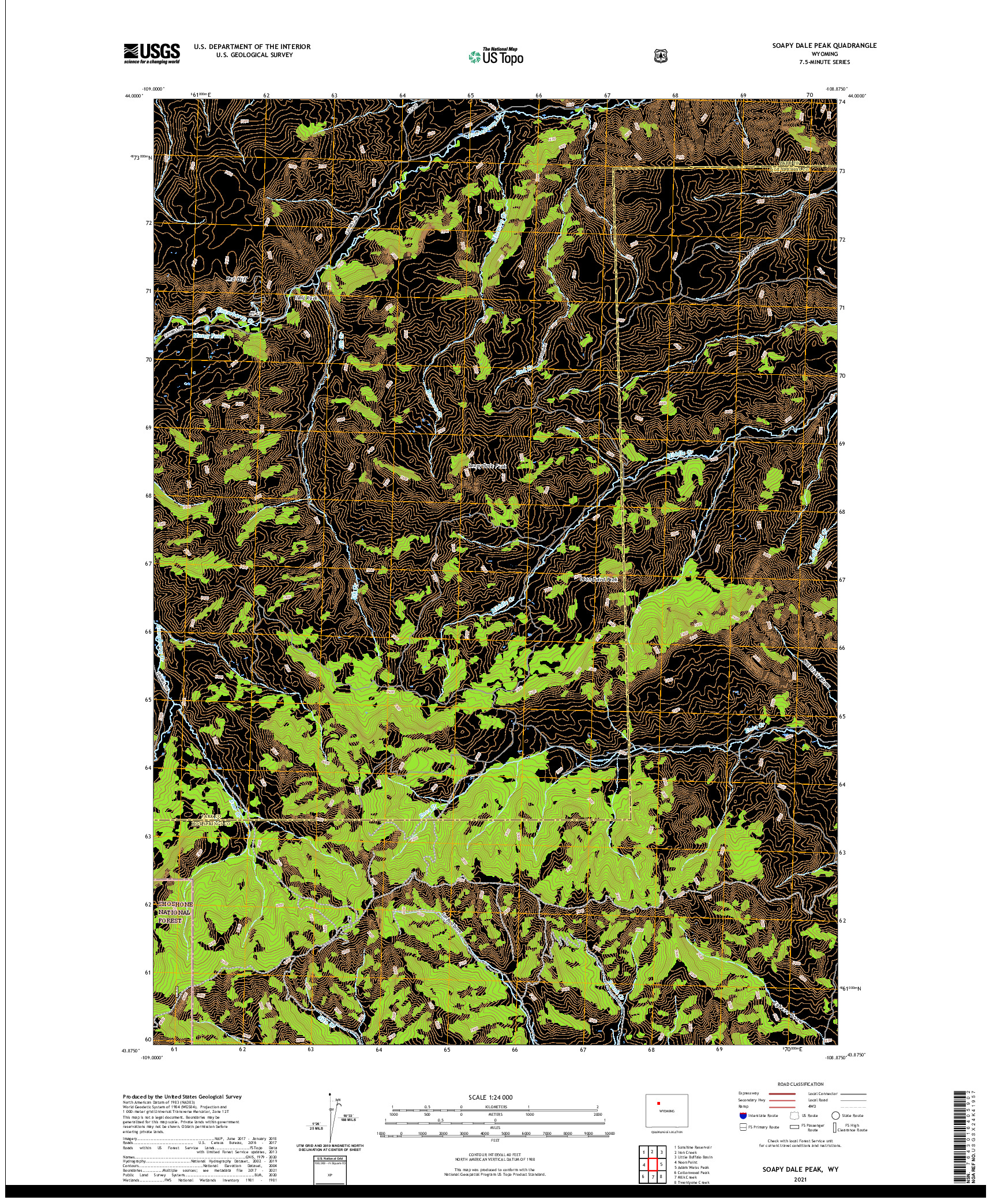 USGS US TOPO 7.5-MINUTE MAP FOR SOAPY DALE PEAK, WY 2021