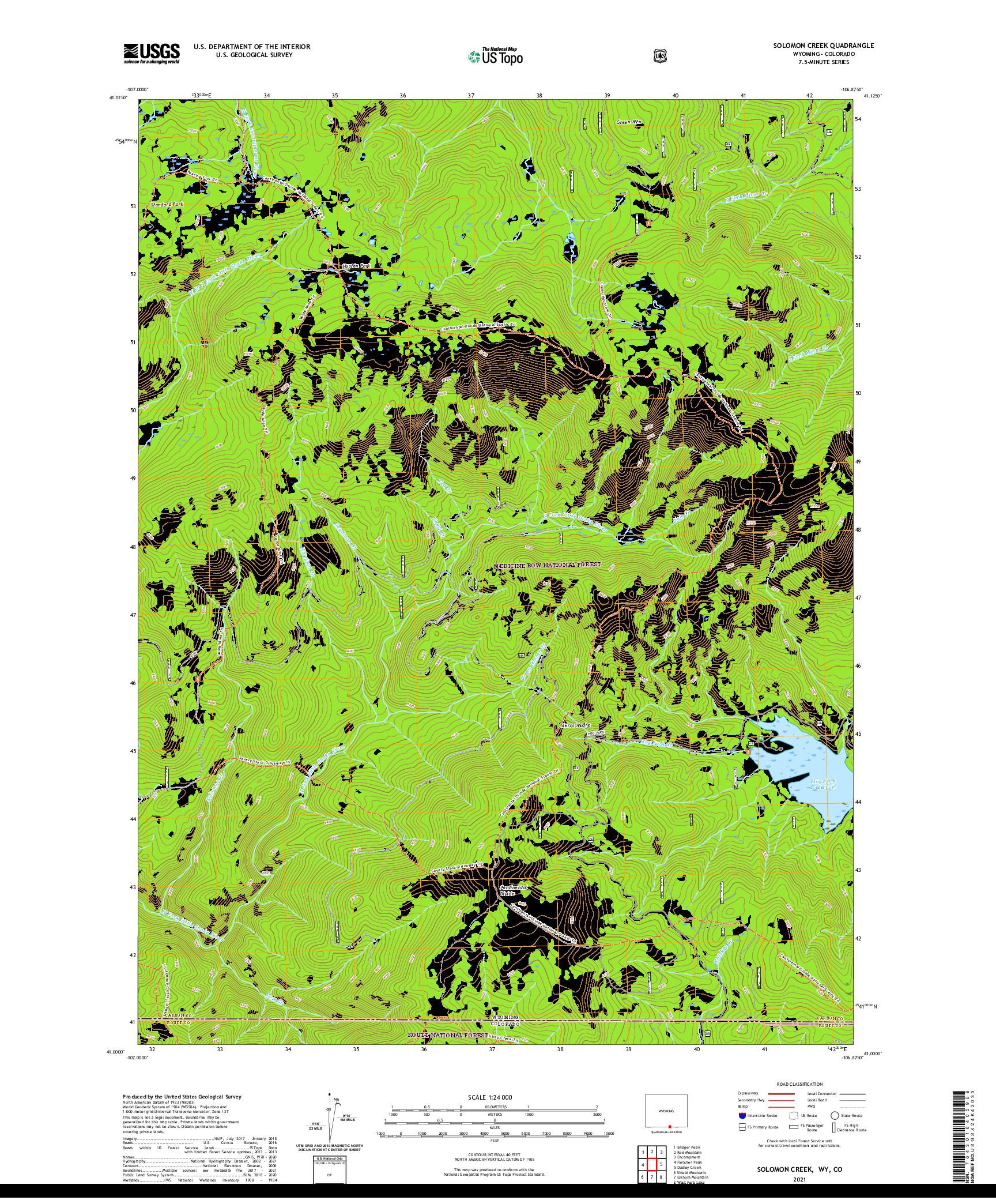 USGS US TOPO 7.5-MINUTE MAP FOR SOLOMON CREEK, WY,CO 2021