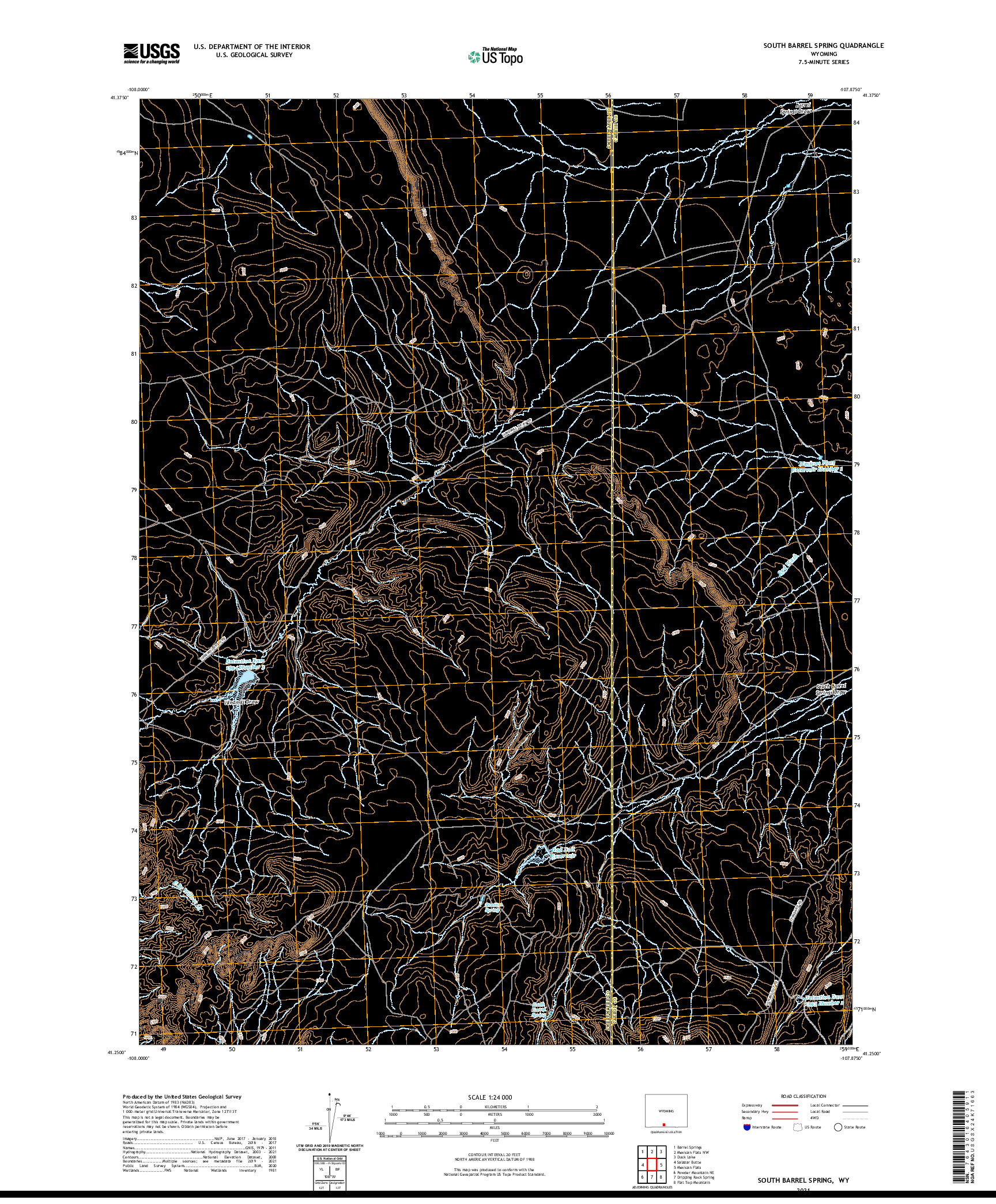 USGS US TOPO 7.5-MINUTE MAP FOR SOUTH BARREL SPRING, WY 2021