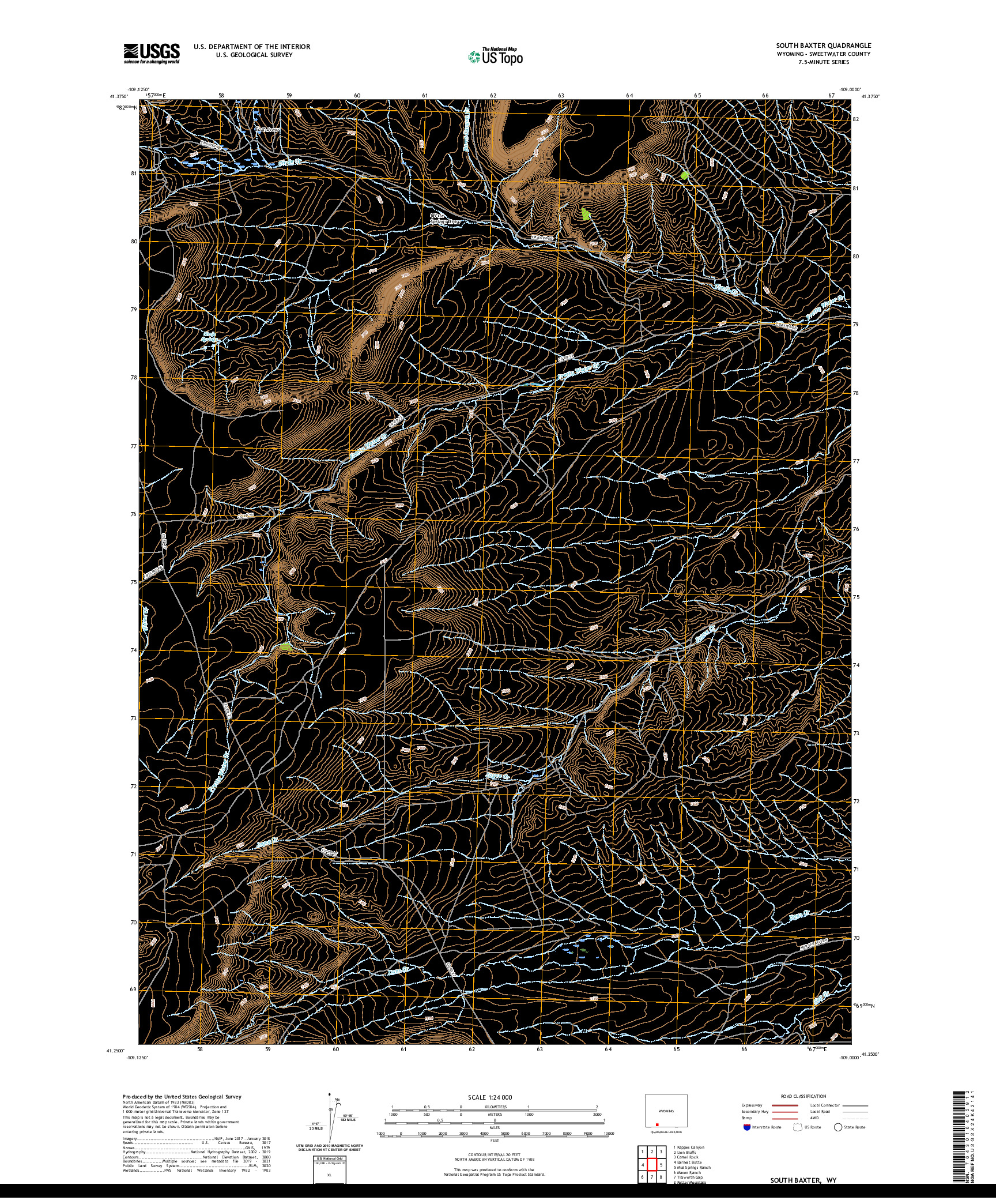 USGS US TOPO 7.5-MINUTE MAP FOR SOUTH BAXTER, WY 2021