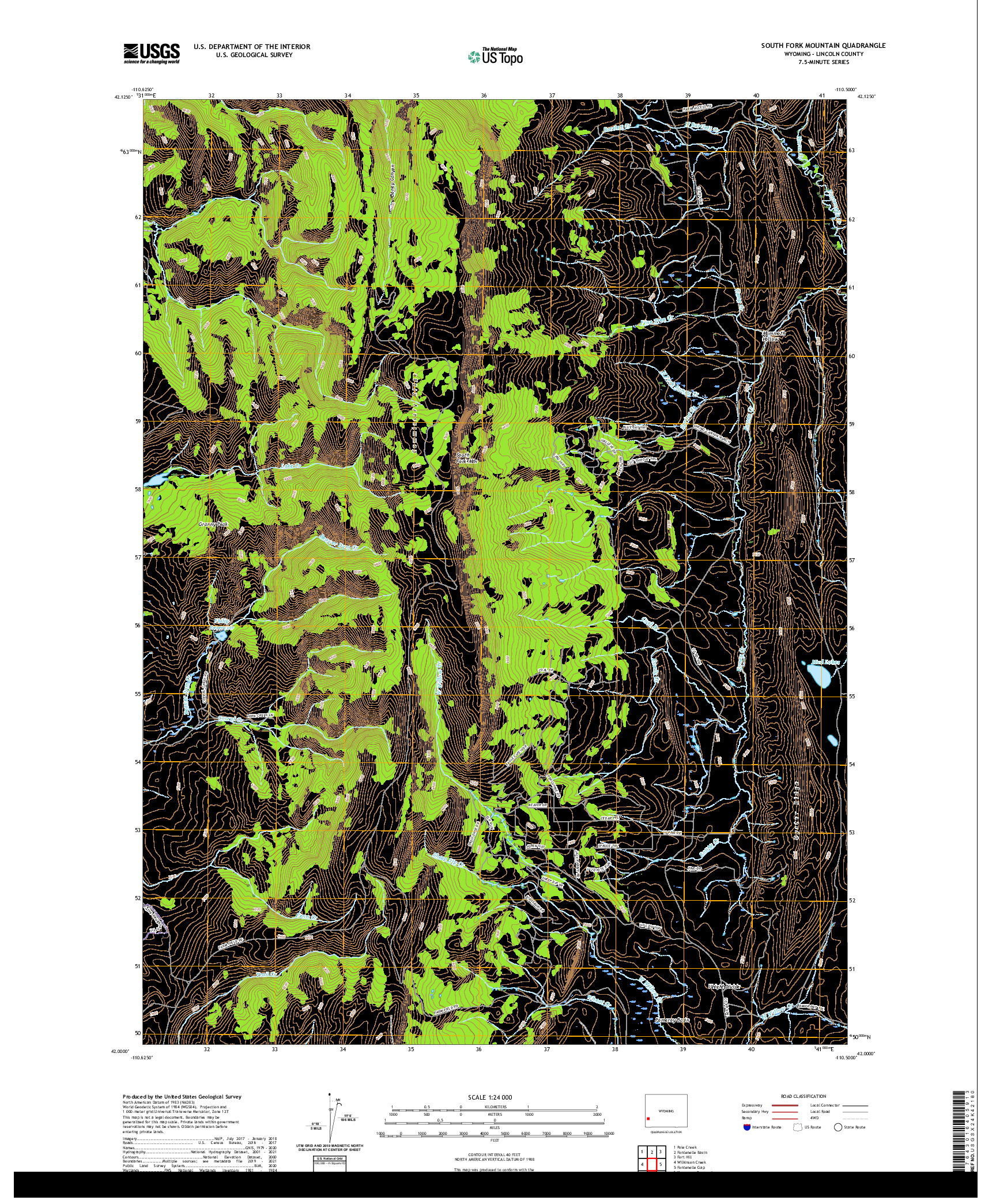 USGS US TOPO 7.5-MINUTE MAP FOR SOUTH FORK MOUNTAIN, WY 2021