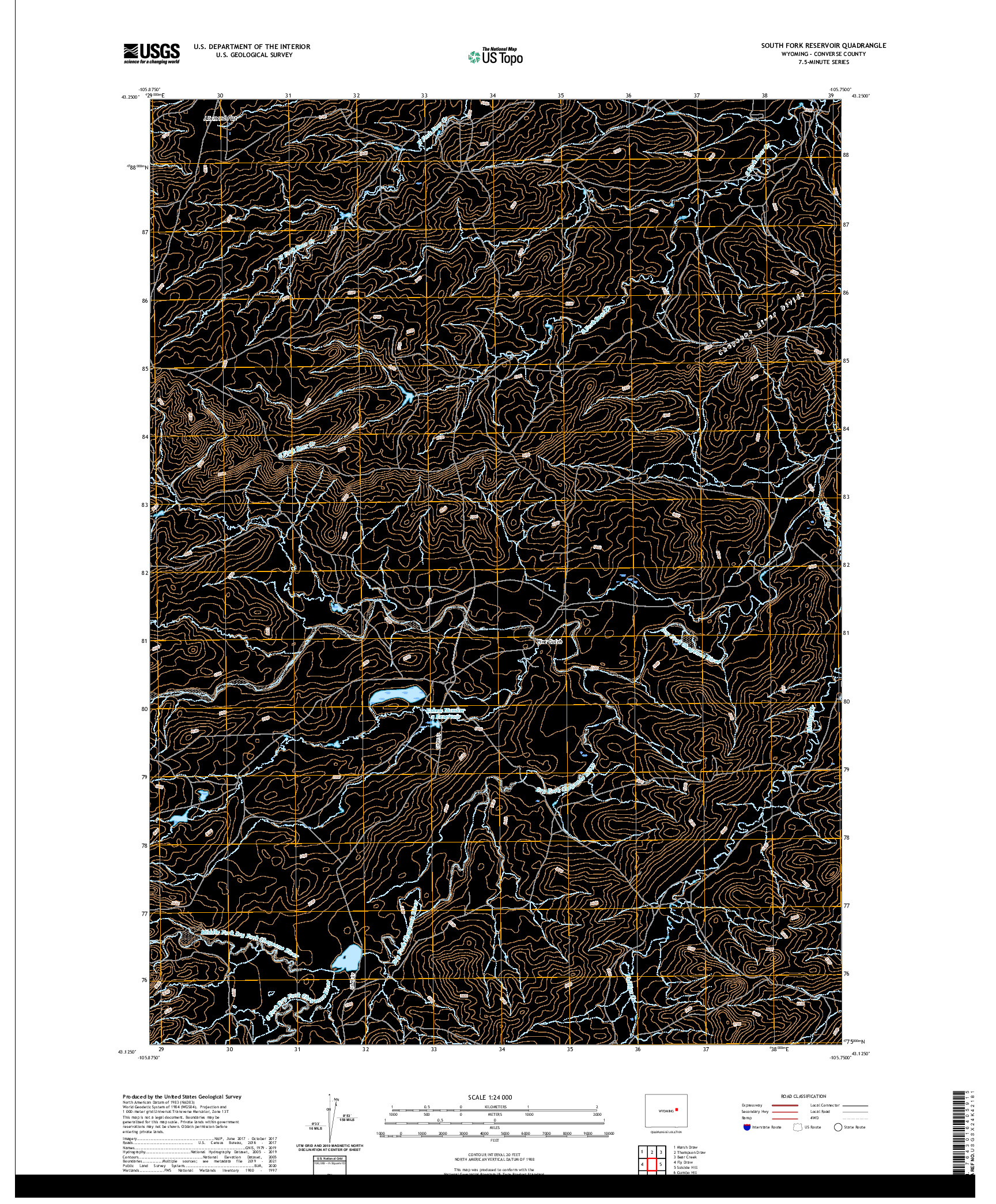 USGS US TOPO 7.5-MINUTE MAP FOR SOUTH FORK RESERVOIR, WY 2021