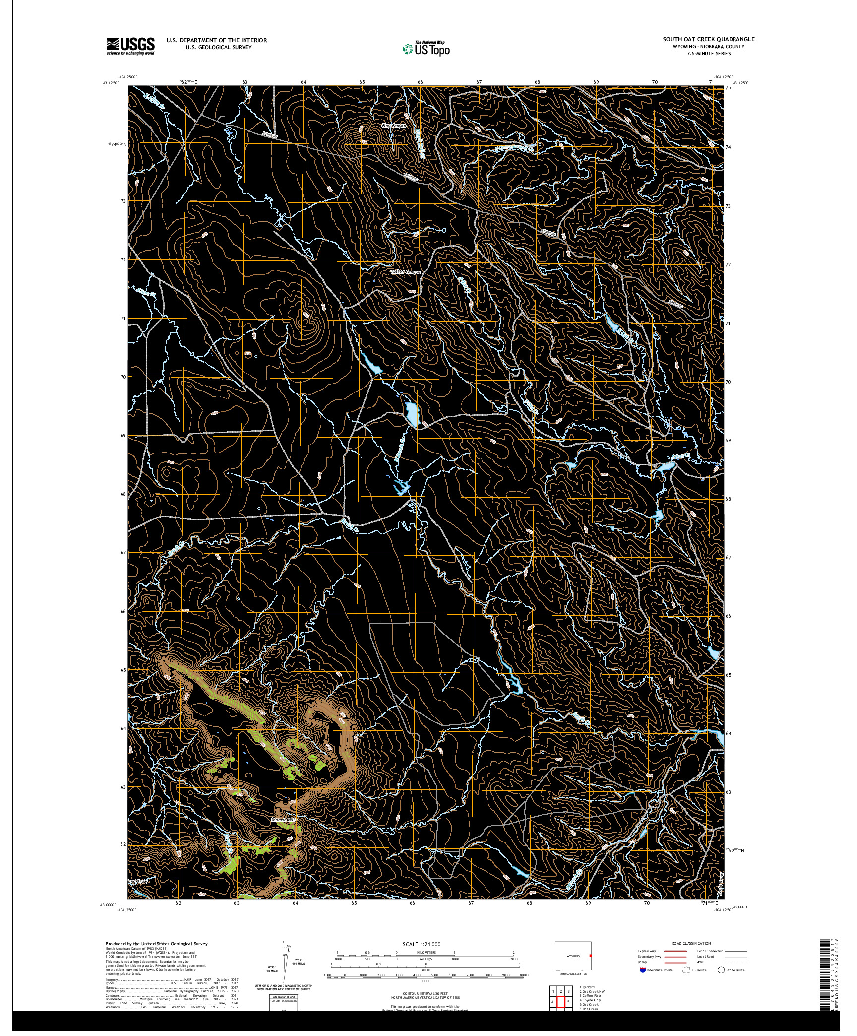 USGS US TOPO 7.5-MINUTE MAP FOR SOUTH OAT CREEK, WY 2021