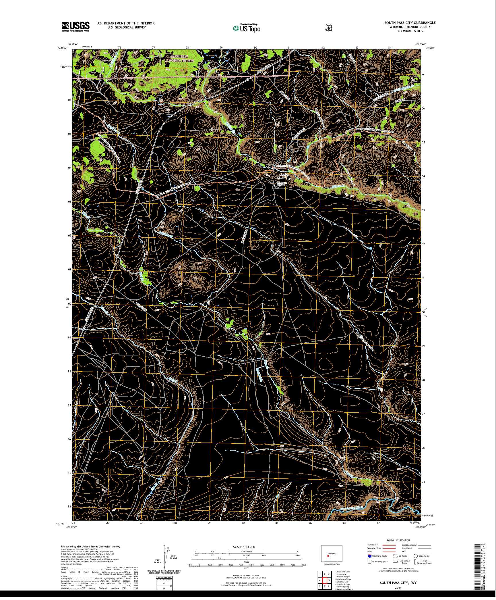 USGS US TOPO 7.5-MINUTE MAP FOR SOUTH PASS CITY, WY 2021